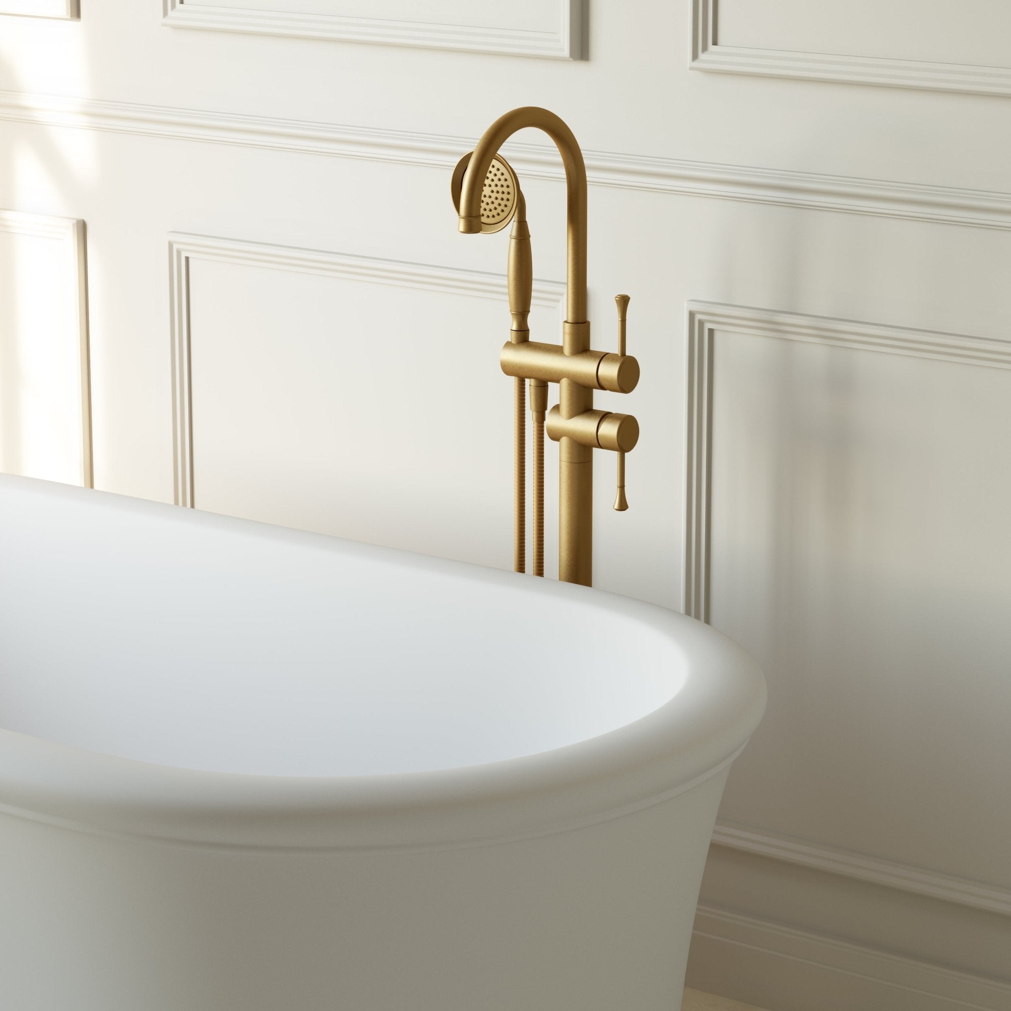 Image of Aurelian Floor Standing Bath Mixer with Hand Shower - Cavari