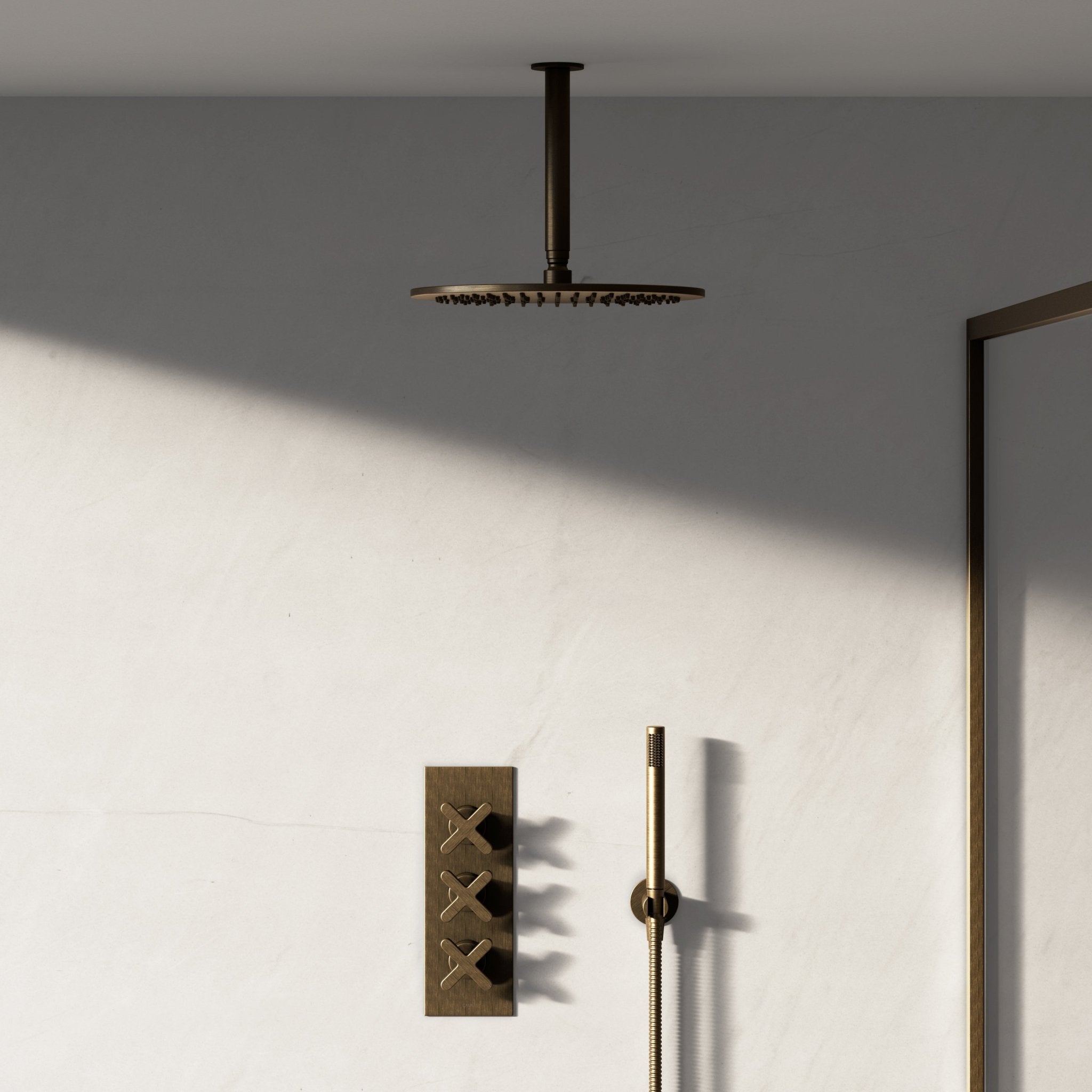 Image of Axiom 2-Way Thermostatic Shower Set – Ceiling Mounted Overhead & Angled Hand Shower - Cavari