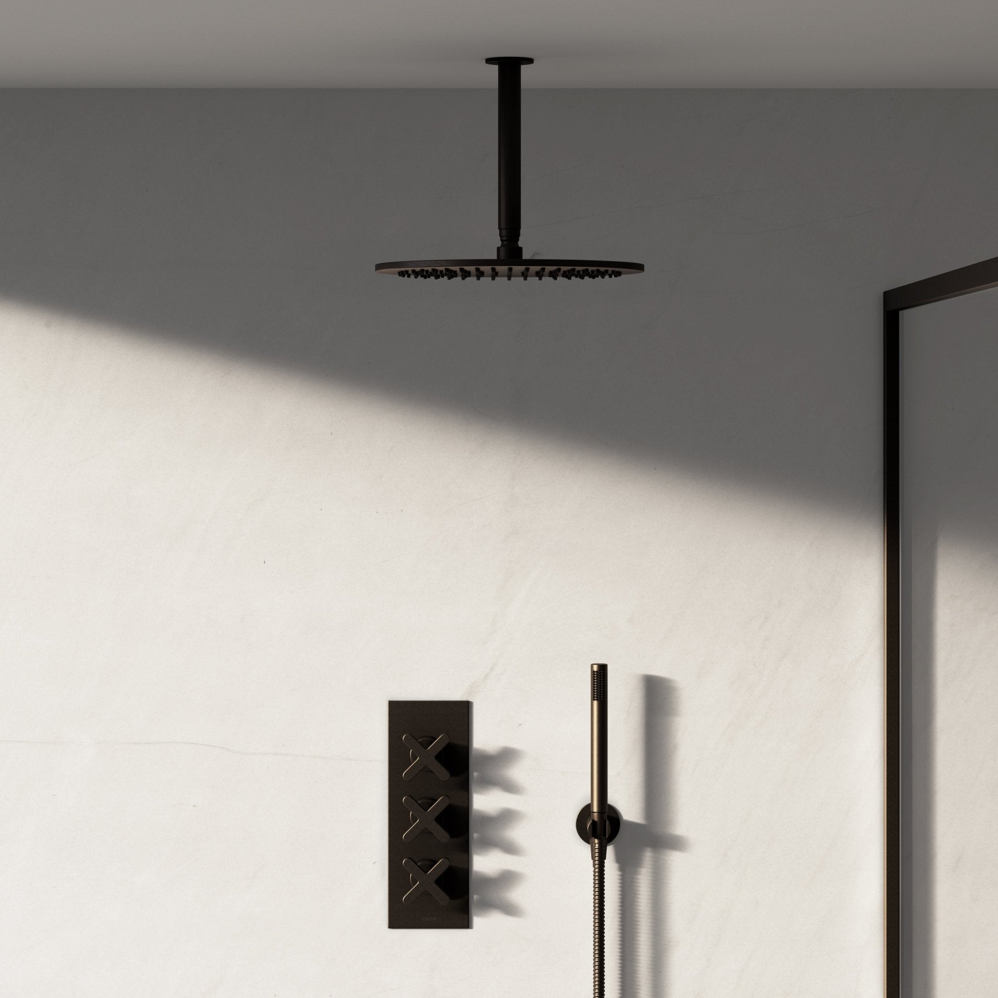 Image of Axiom 2-Way Thermostatic Shower Set – Ceiling Mounted Overhead & Angled Hand Shower - Cavari
