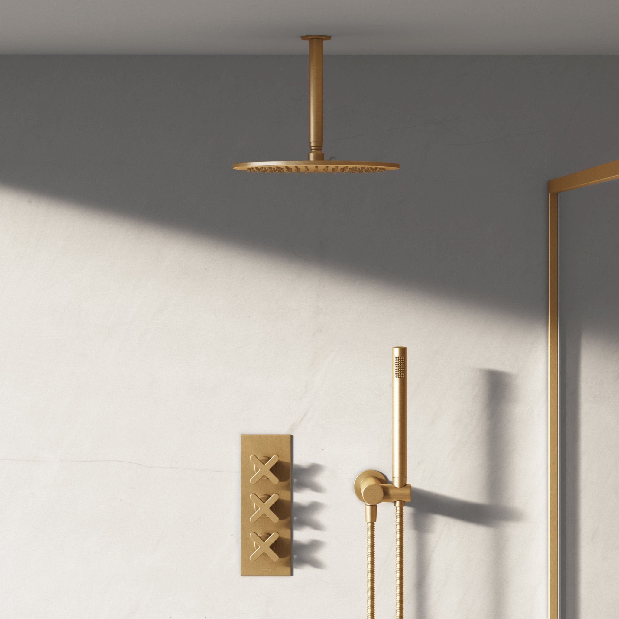 Image of Axiom 2-Way Thermostatic Shower Set – Ceiling Mounted Overhead & Angled Hand Shower - Cavari