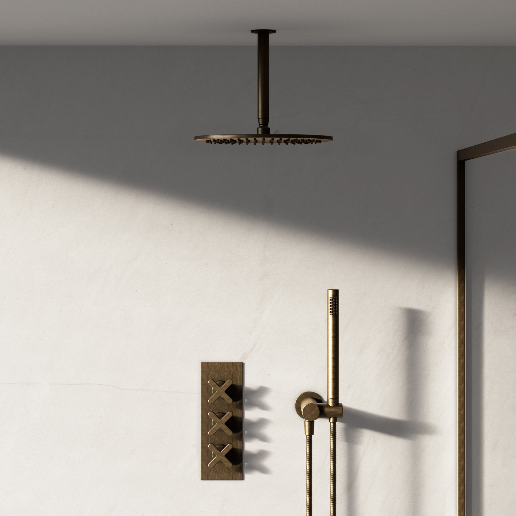 Image of Axiom 2-Way Thermostatic Shower Set – Ceiling Mounted Overhead & Angled Hand Shower - Cavari