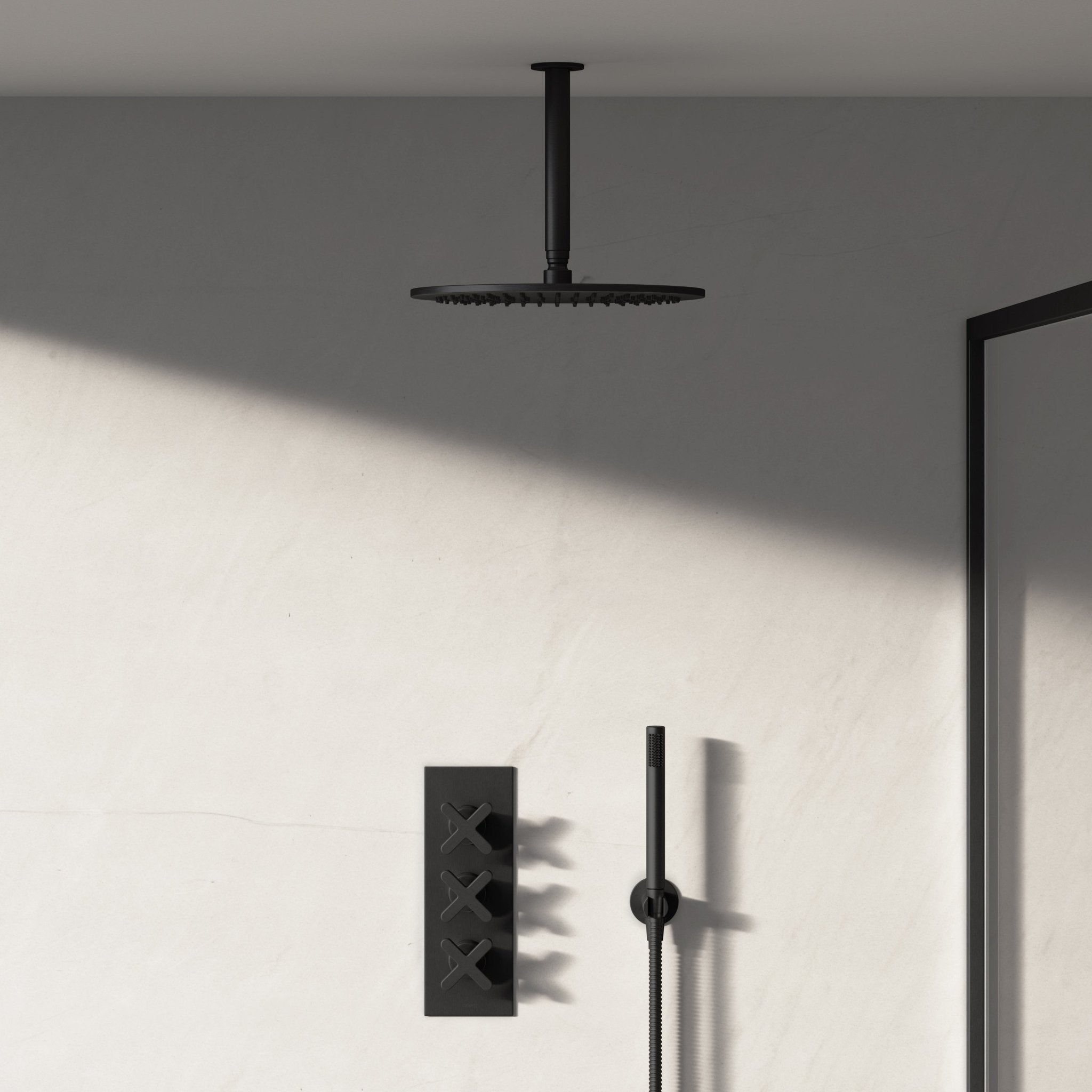 Image of Axiom 2-Way Thermostatic Shower Set – Ceiling Mounted Overhead & Angled Hand Shower - Cavari