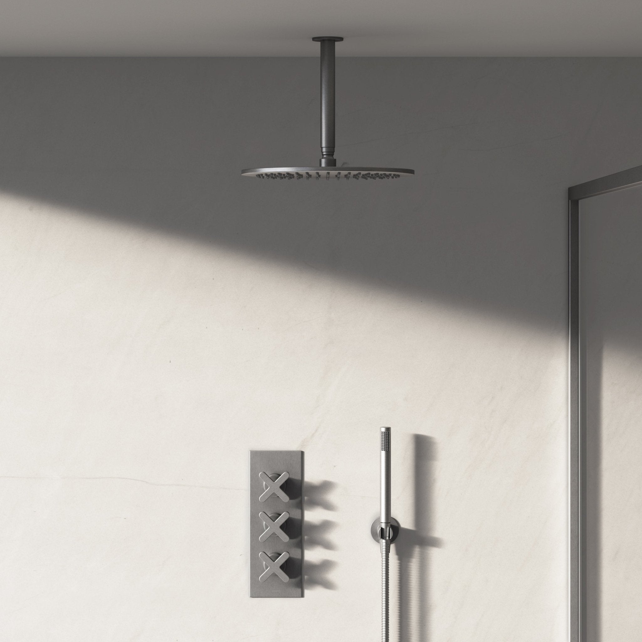 Image of Axiom 2-Way Thermostatic Shower Set – Ceiling Mounted Overhead & Angled Hand Shower - Cavari