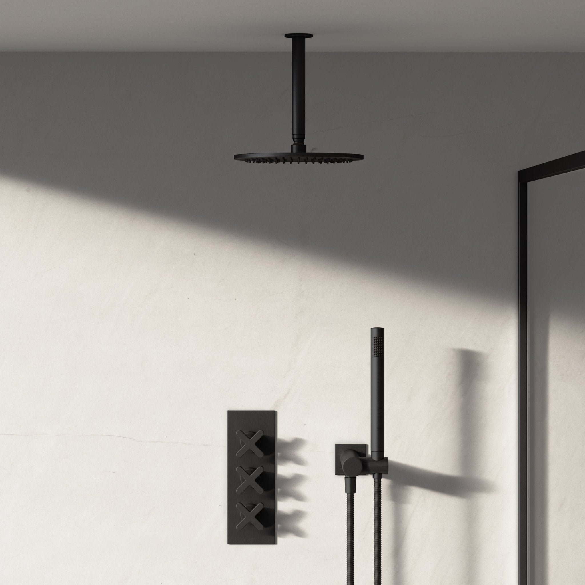 Image of Axiom 2-Way Thermostatic Shower Set – Ceiling Mounted Overhead & Square Hand Shower - Cavari
