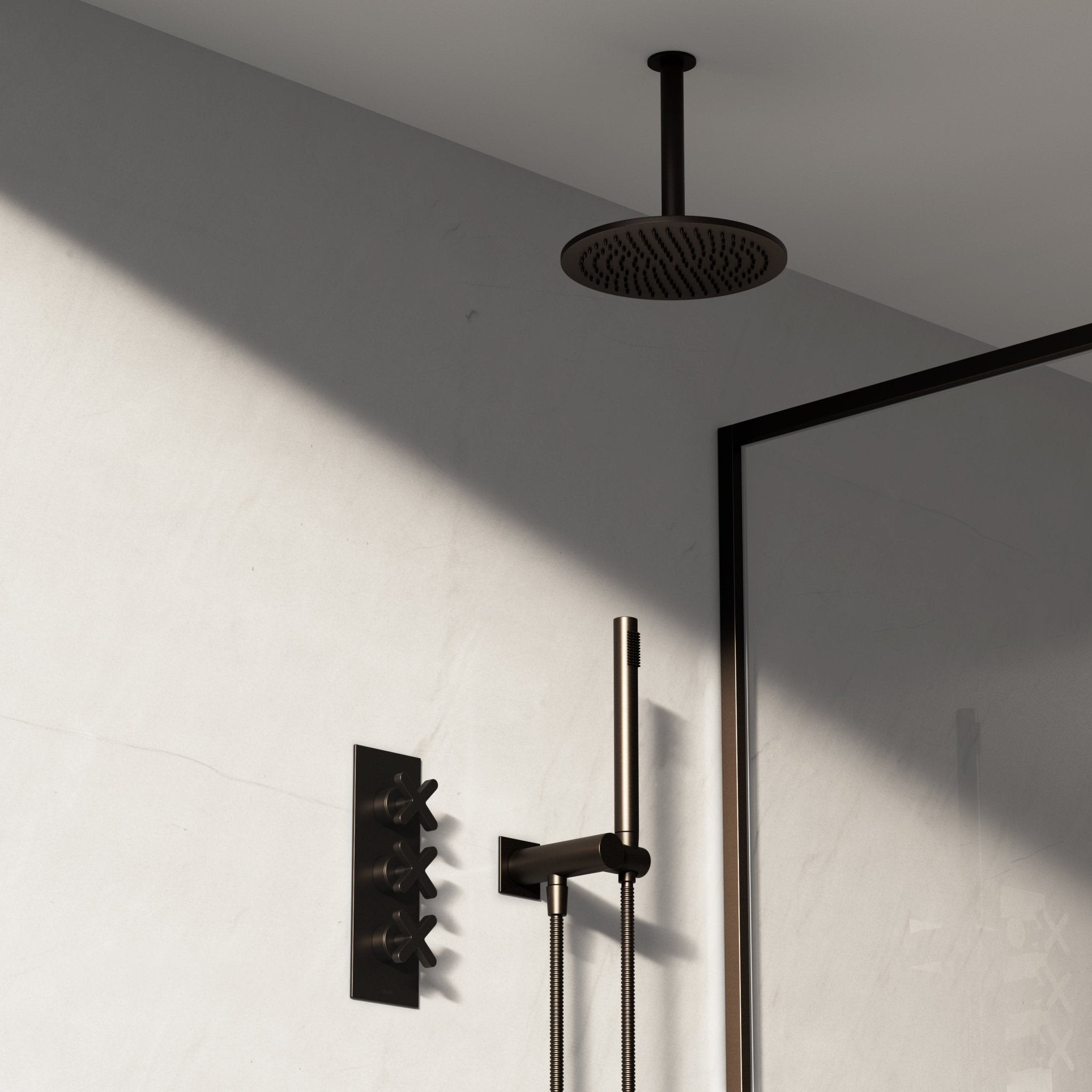 Image of Axiom 2-Way Thermostatic Shower Set – Ceiling Mounted Overhead & Square Hand Shower - Cavari