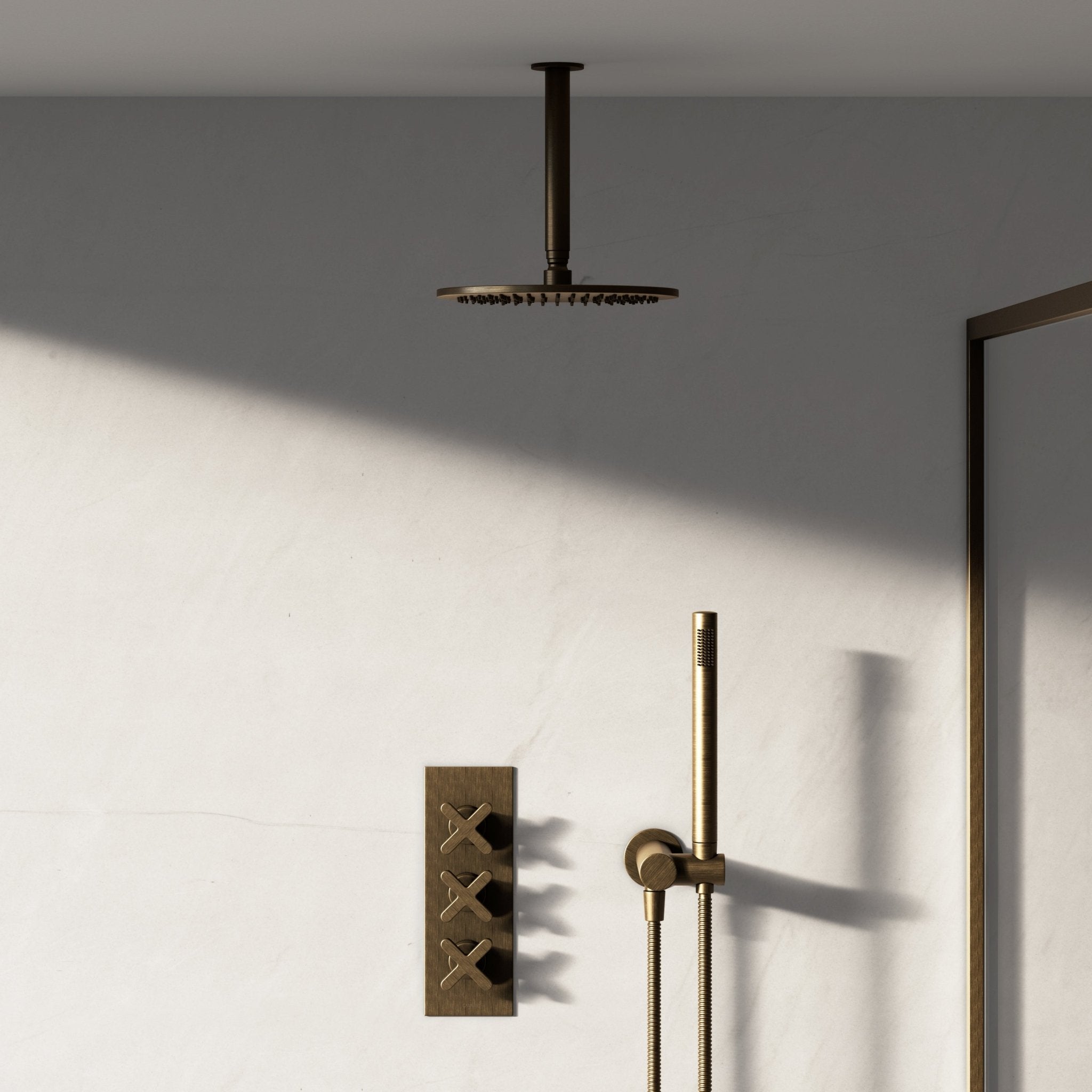 Image of Axiom 2-Way Thermostatic Shower Set – Ceiling Mounted Overhead & Square Hand Shower - Cavari