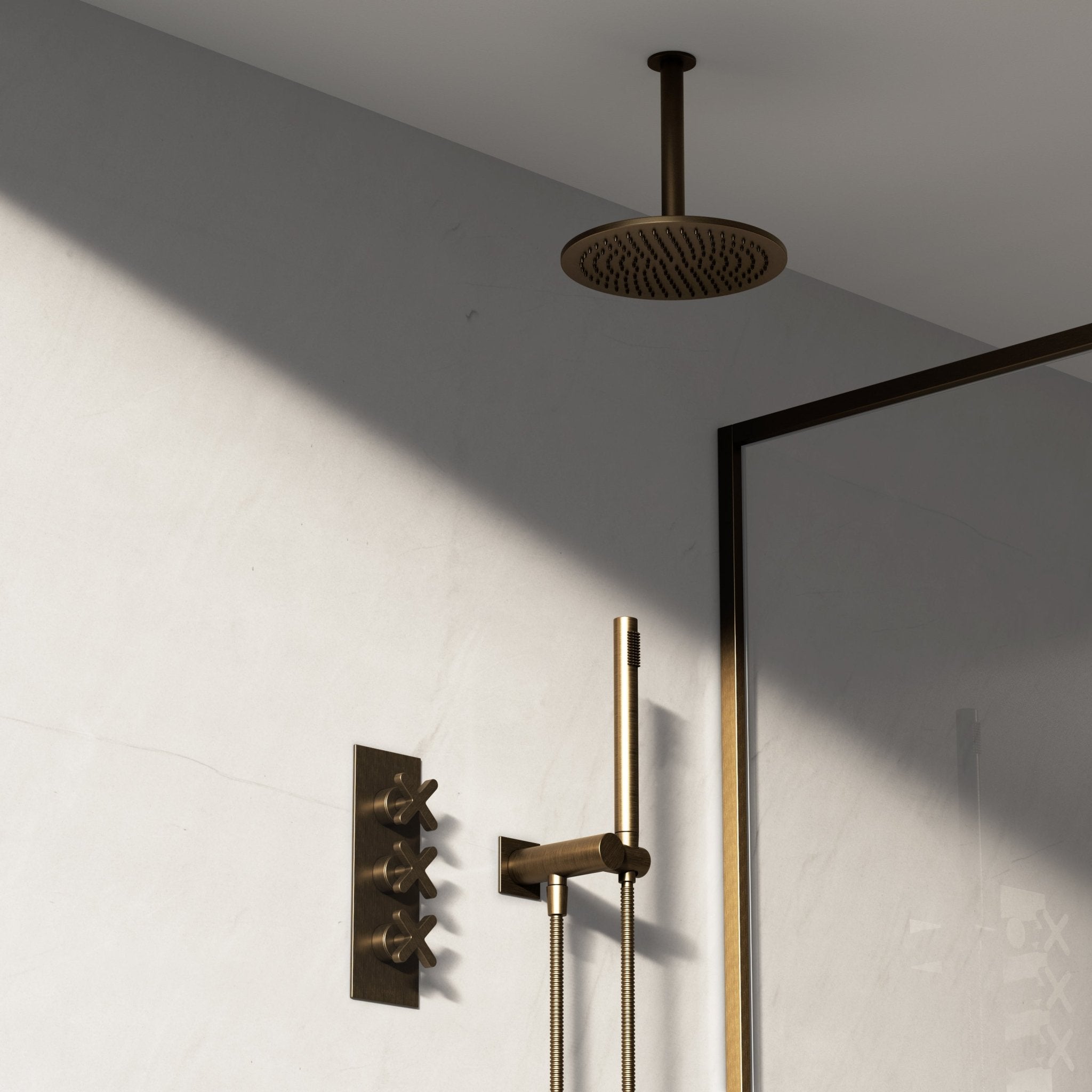 Image of Axiom 2-Way Thermostatic Shower Set – Ceiling Mounted Overhead & Square Hand Shower - Cavari