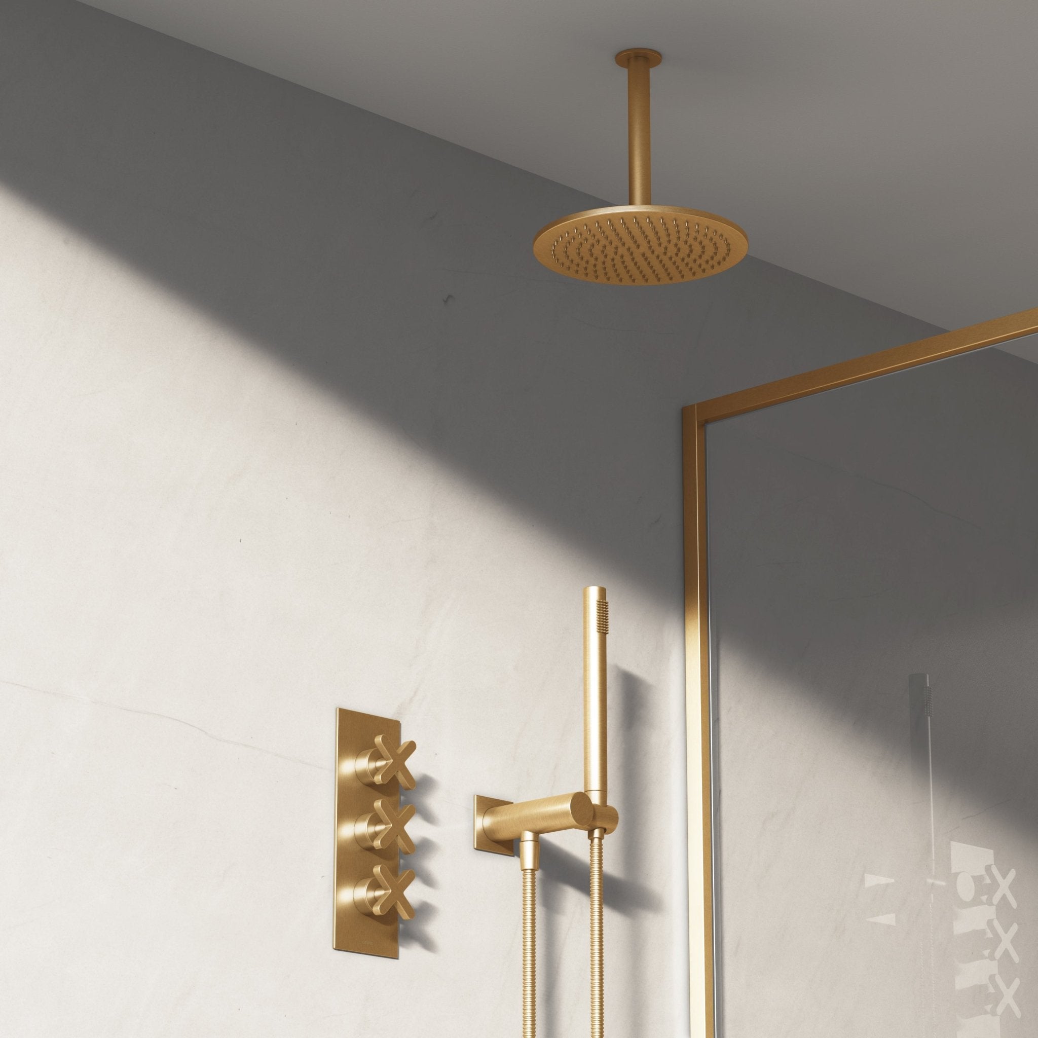 Image of Axiom 2-Way Thermostatic Shower Set – Ceiling Mounted Overhead & Square Hand Shower - Cavari