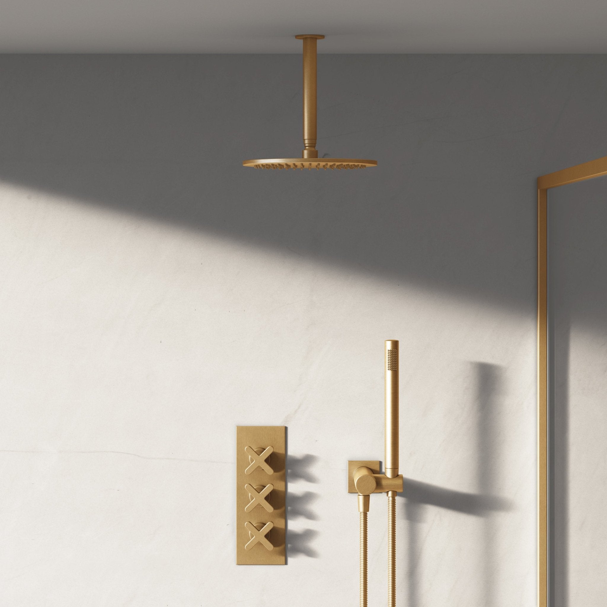 Image of Axiom 2-Way Thermostatic Shower Set – Ceiling Mounted Overhead & Square Hand Shower - Cavari