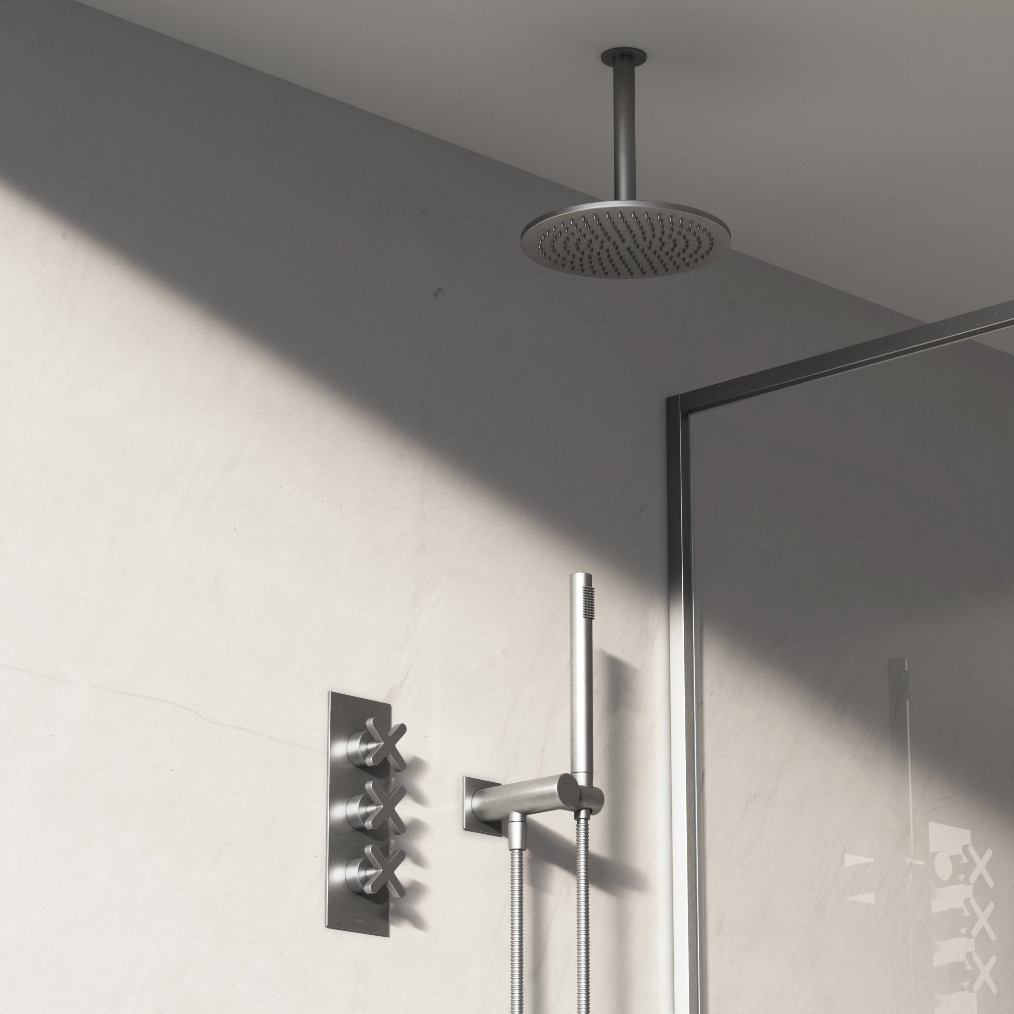Image of Axiom 2-Way Thermostatic Shower Set – Ceiling Mounted Overhead & Square Hand Shower - Cavari