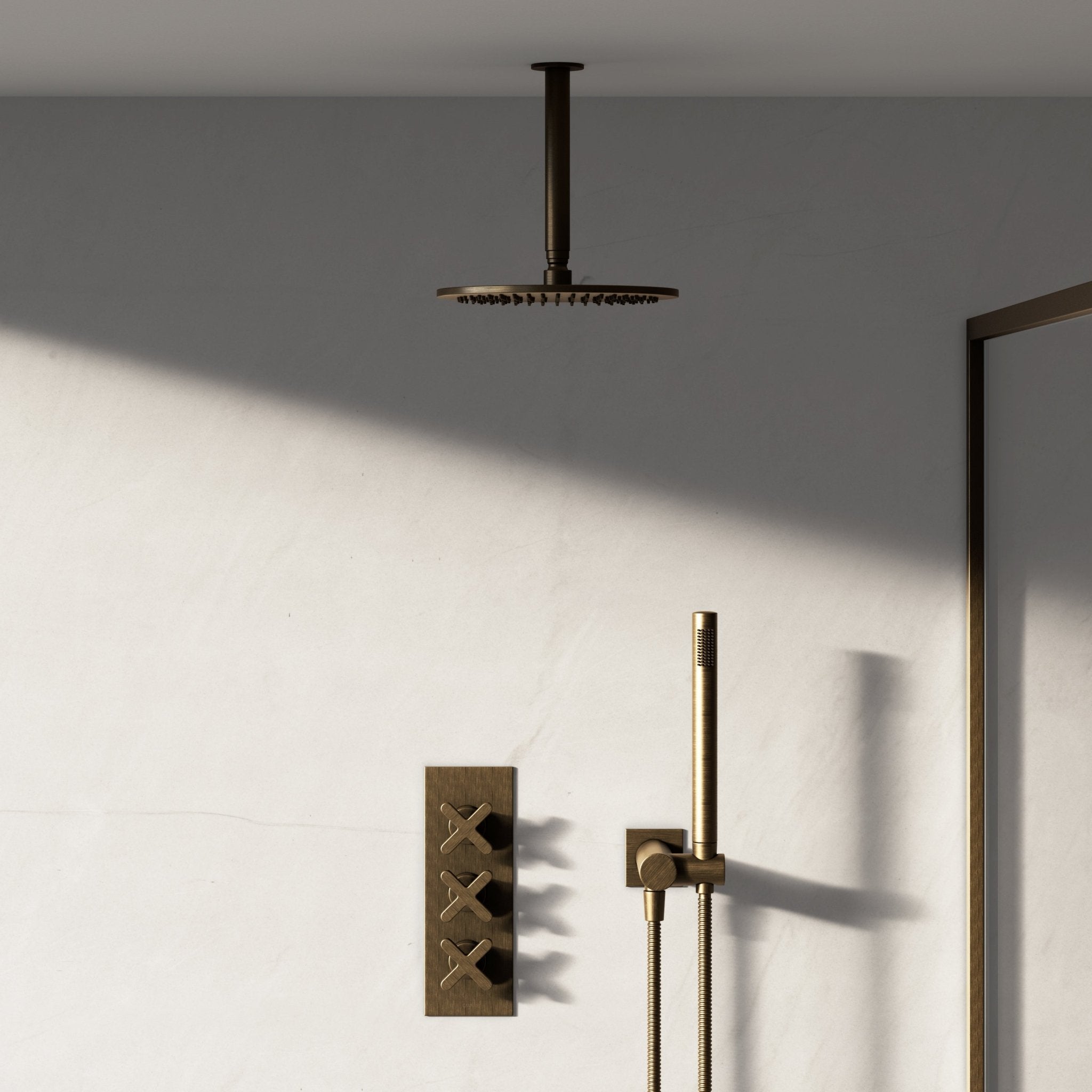 Image of Axiom 2-Way Thermostatic Shower Set – Ceiling Mounted Overhead & Square Hand Shower - Cavari