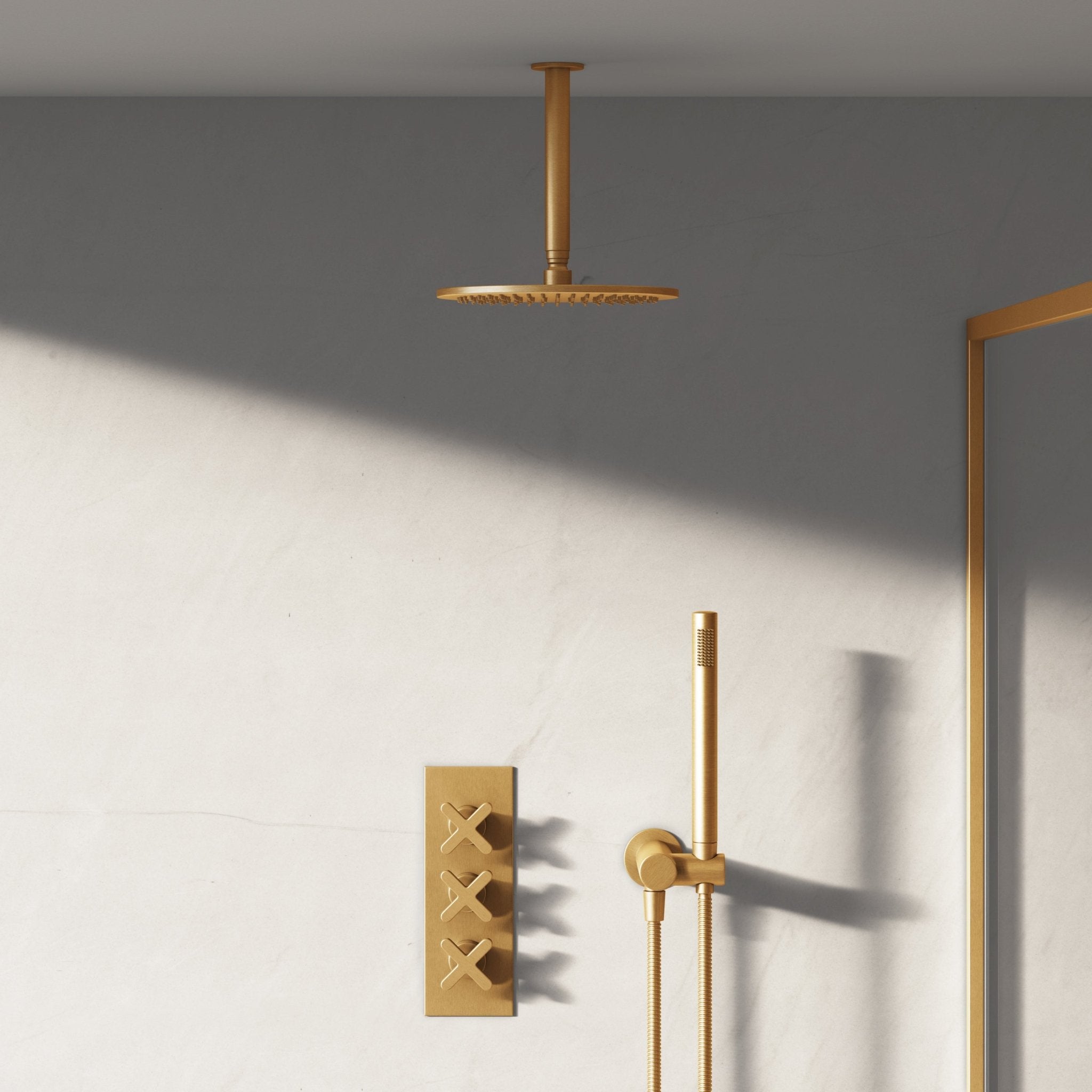 Image of Axiom 2-Way Thermostatic Shower Set – Ceiling Mounted Overhead & Square Hand Shower - Cavari