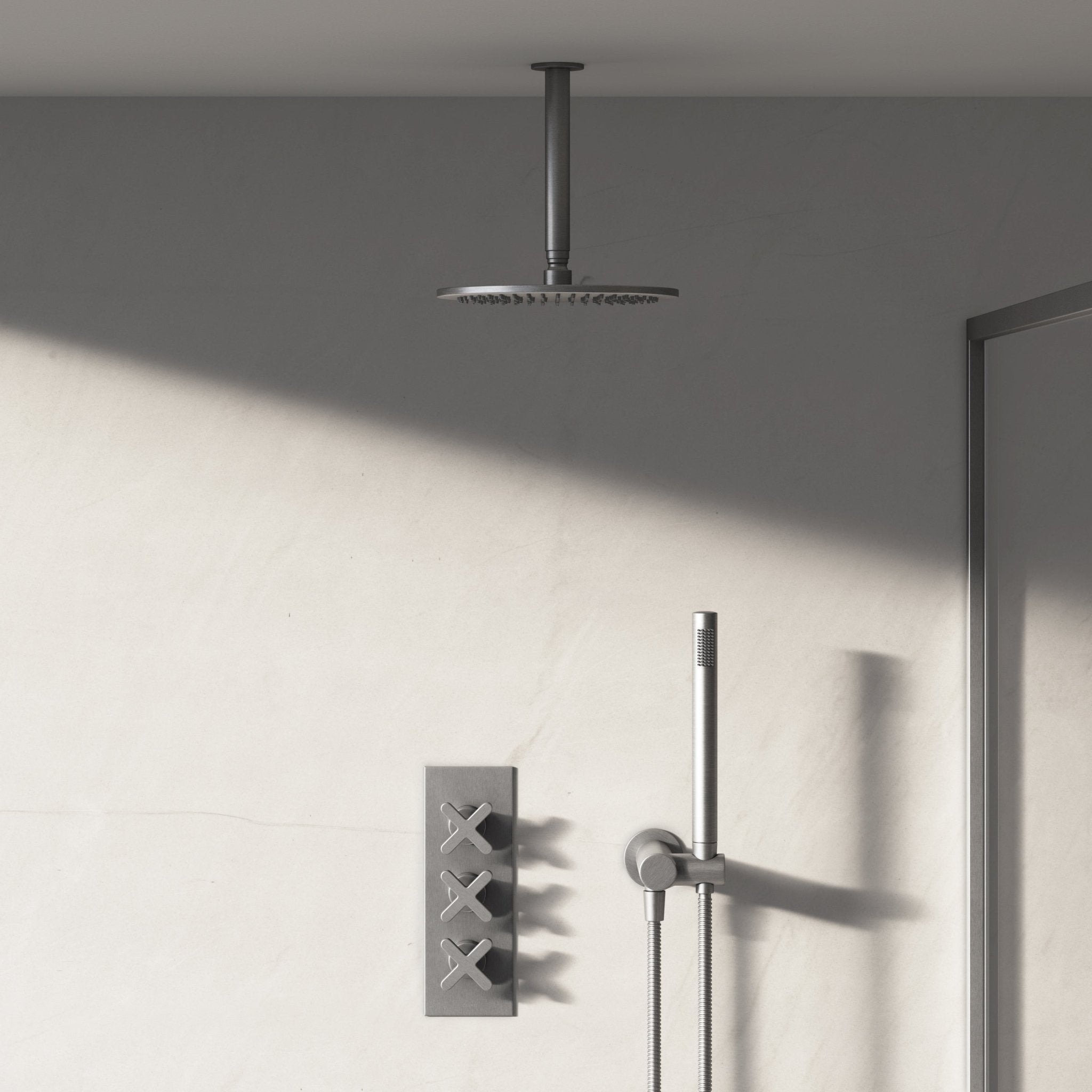 Image of Axiom 2-Way Thermostatic Shower Set – Ceiling Mounted Overhead & Square Hand Shower - Cavari