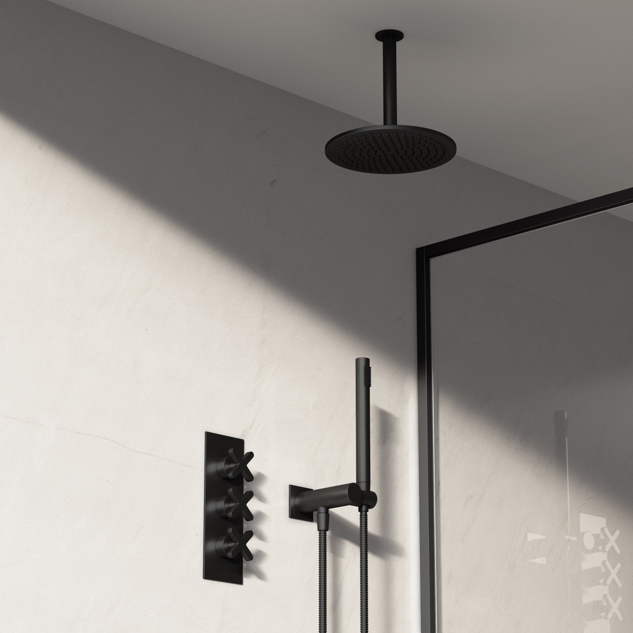 Image of Axiom 2-Way Thermostatic Shower Set – Ceiling Mounted Overhead & Square Hand Shower - Cavari