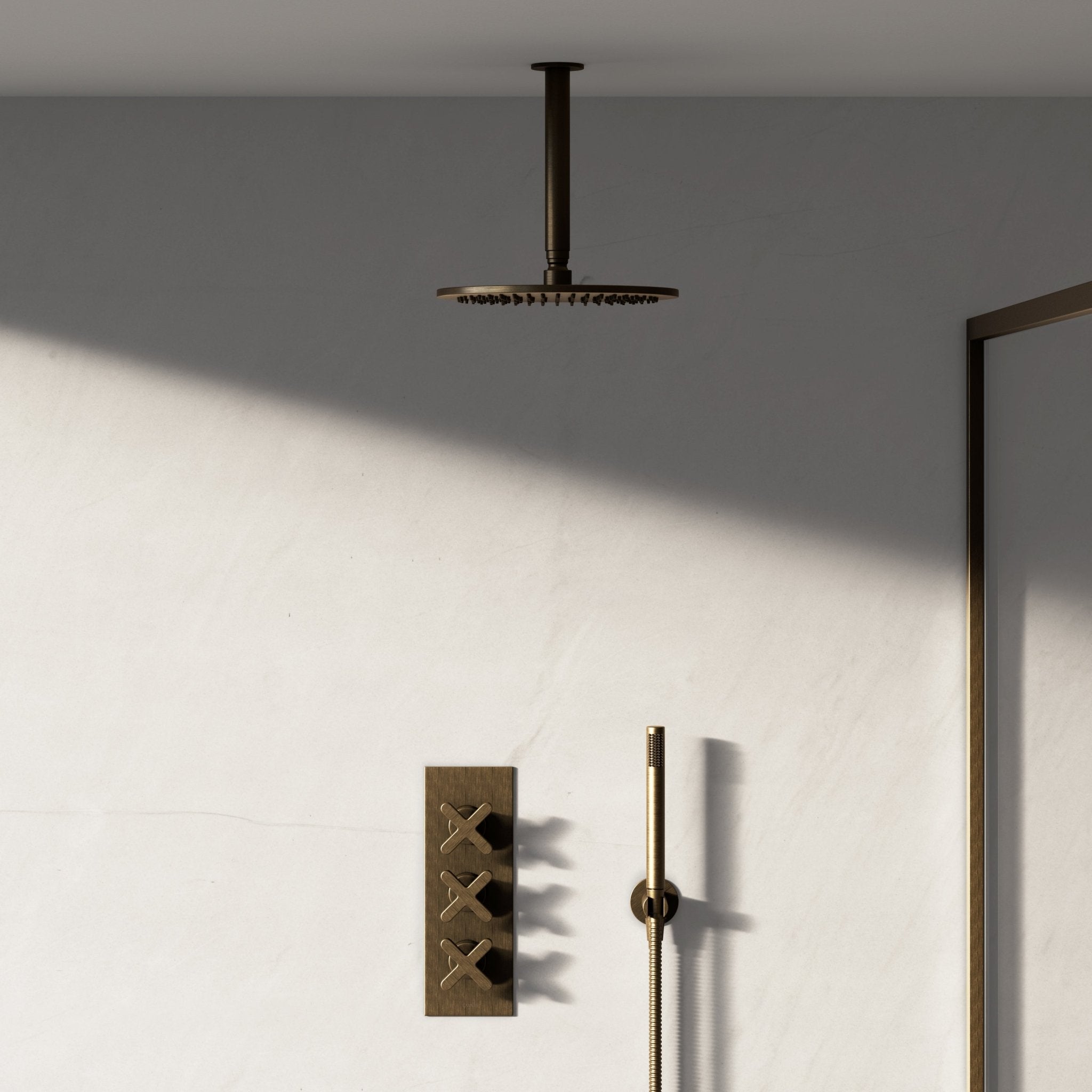 Image of Axiom 2-Way Thermostatic Shower Set – Ceiling Mounted Overhead & Straight Hand Shower - Cavari