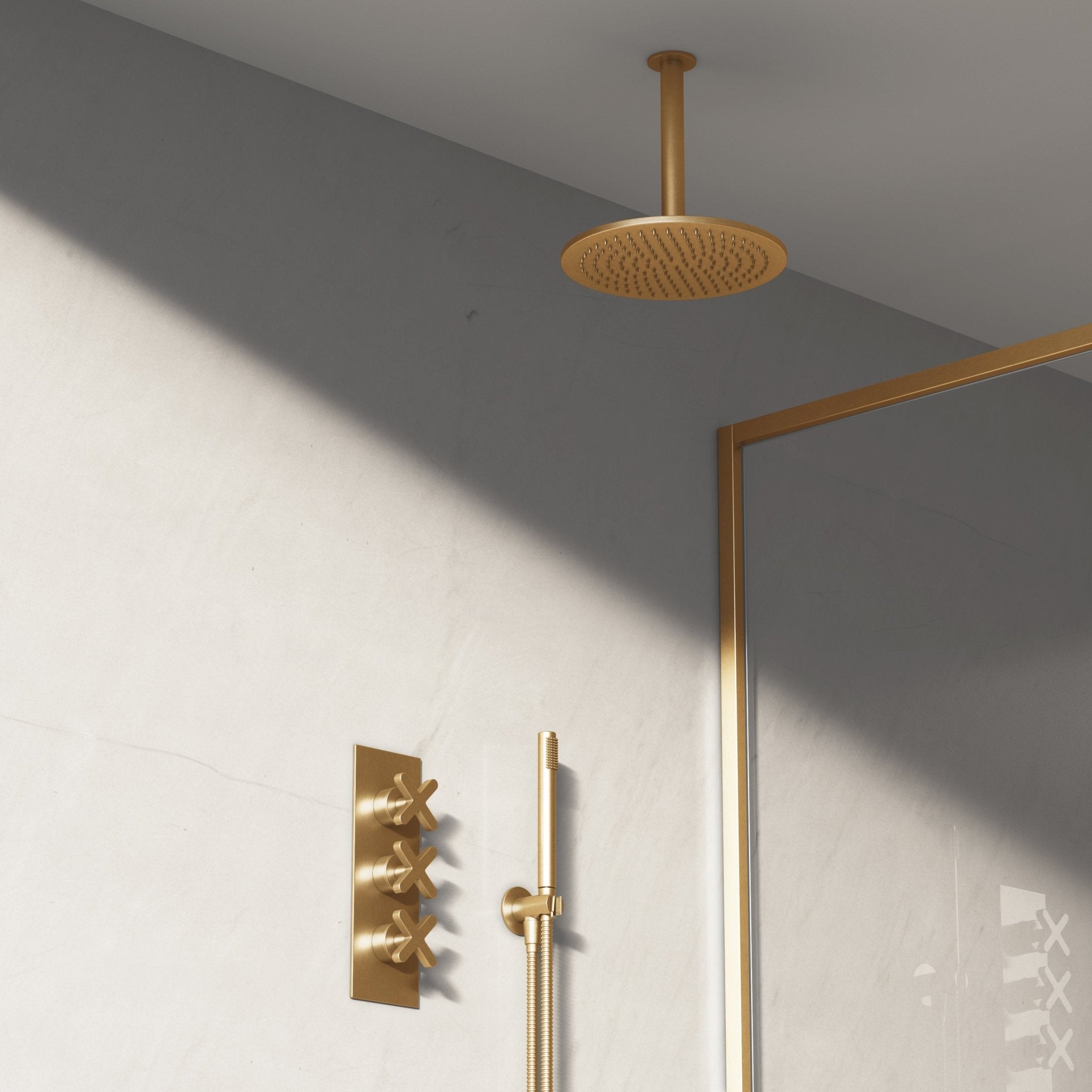 Image of Axiom 2-Way Thermostatic Shower Set – Ceiling Mounted Overhead & Straight Hand Shower - Cavari