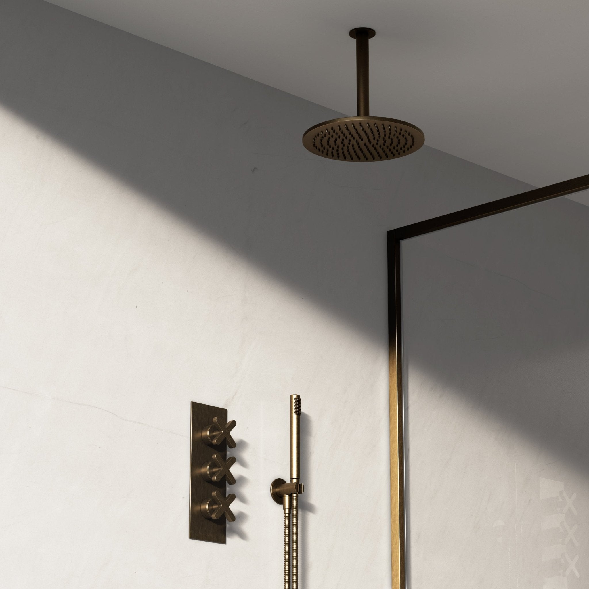 Image of Axiom 2-Way Thermostatic Shower Set – Ceiling Mounted Overhead & Straight Hand Shower - Cavari