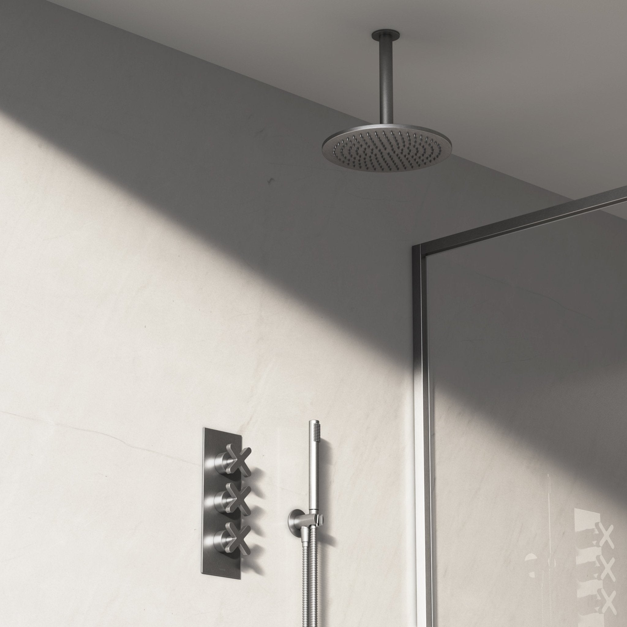 Image of Axiom 2-Way Thermostatic Shower Set – Ceiling Mounted Overhead & Straight Hand Shower - Cavari