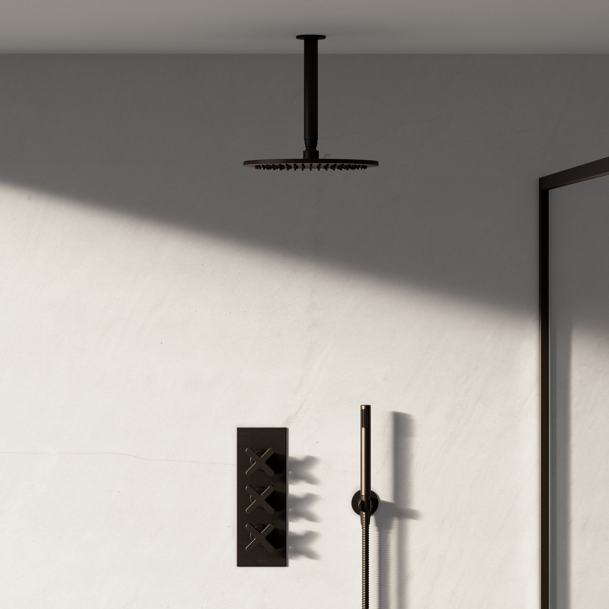 Image of Axiom 2-Way Thermostatic Shower Set – Ceiling Mounted Overhead & Straight Hand Shower - Cavari