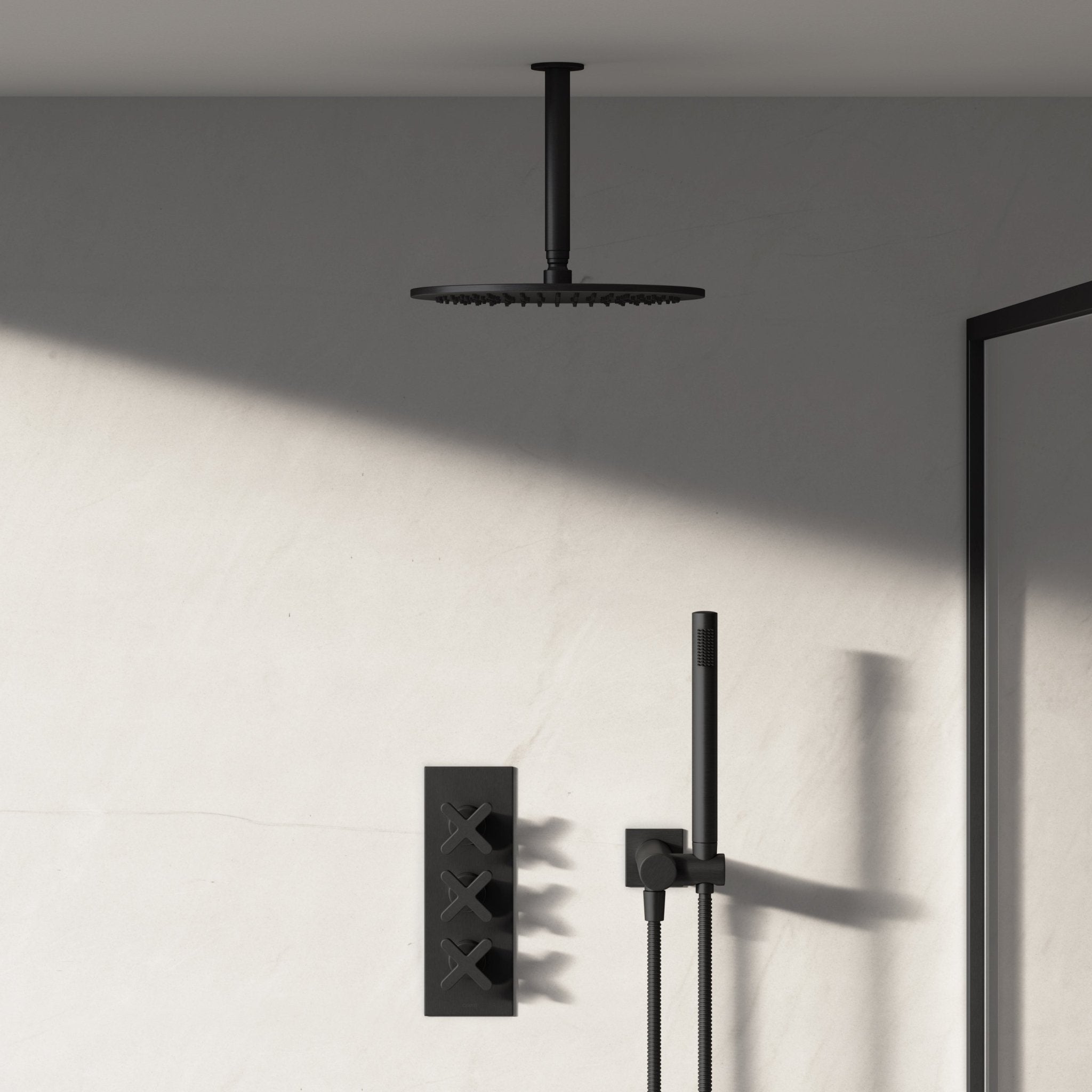 Image of Axiom 2-Way Thermostatic Shower Set – Ceiling Mounted Overhead & Straight Hand Shower - Cavari