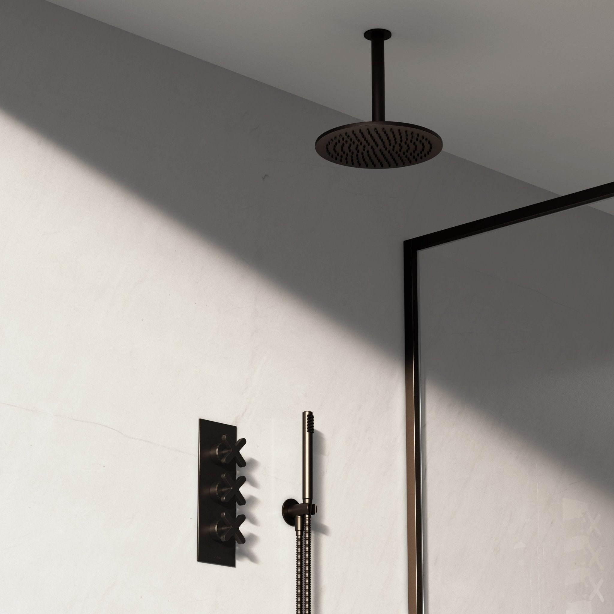 Image of Axiom 2-Way Thermostatic Shower Set – Ceiling Mounted Overhead & Straight Hand Shower - Cavari