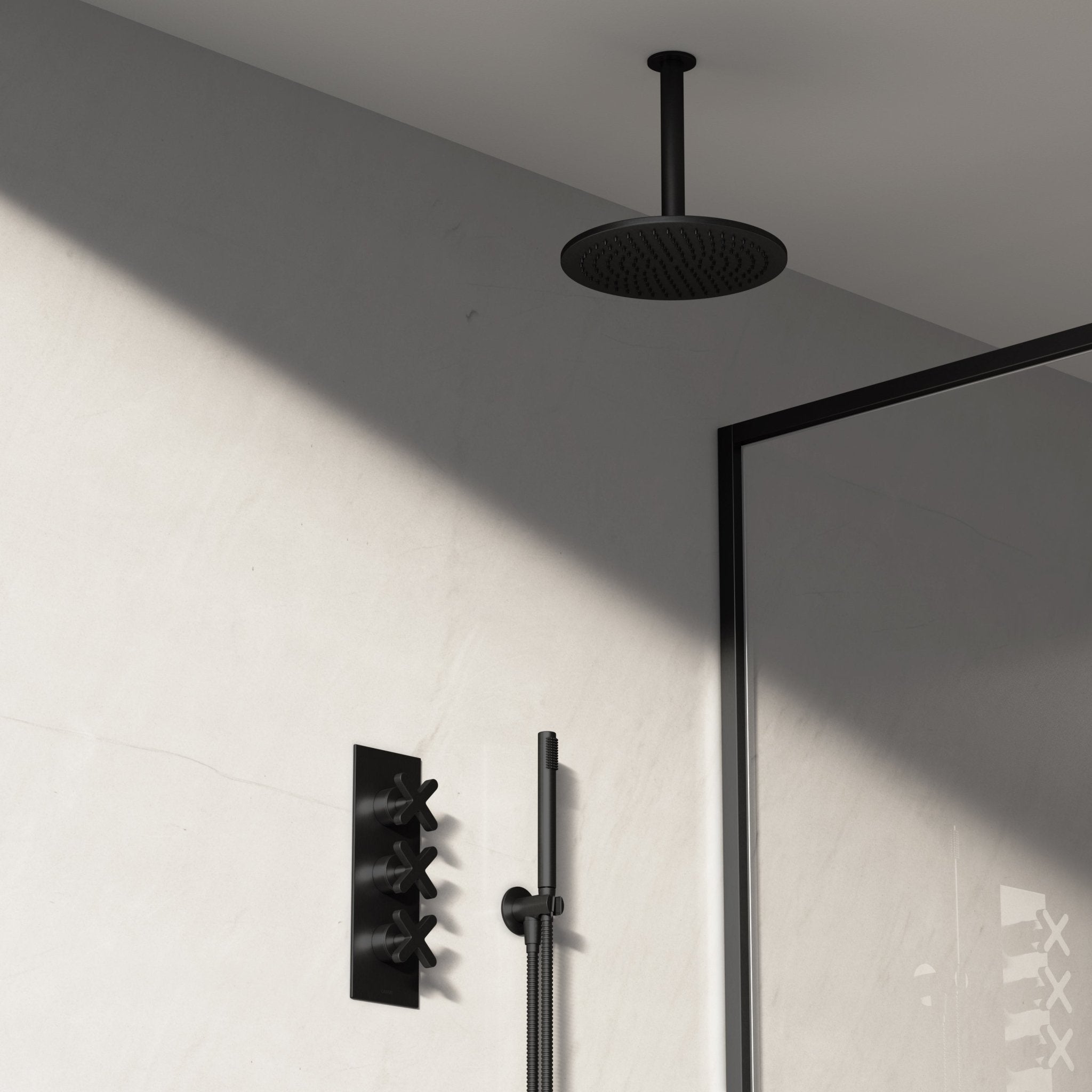 Image of Axiom 2-Way Thermostatic Shower Set – Ceiling Mounted Overhead & Straight Hand Shower - Cavari