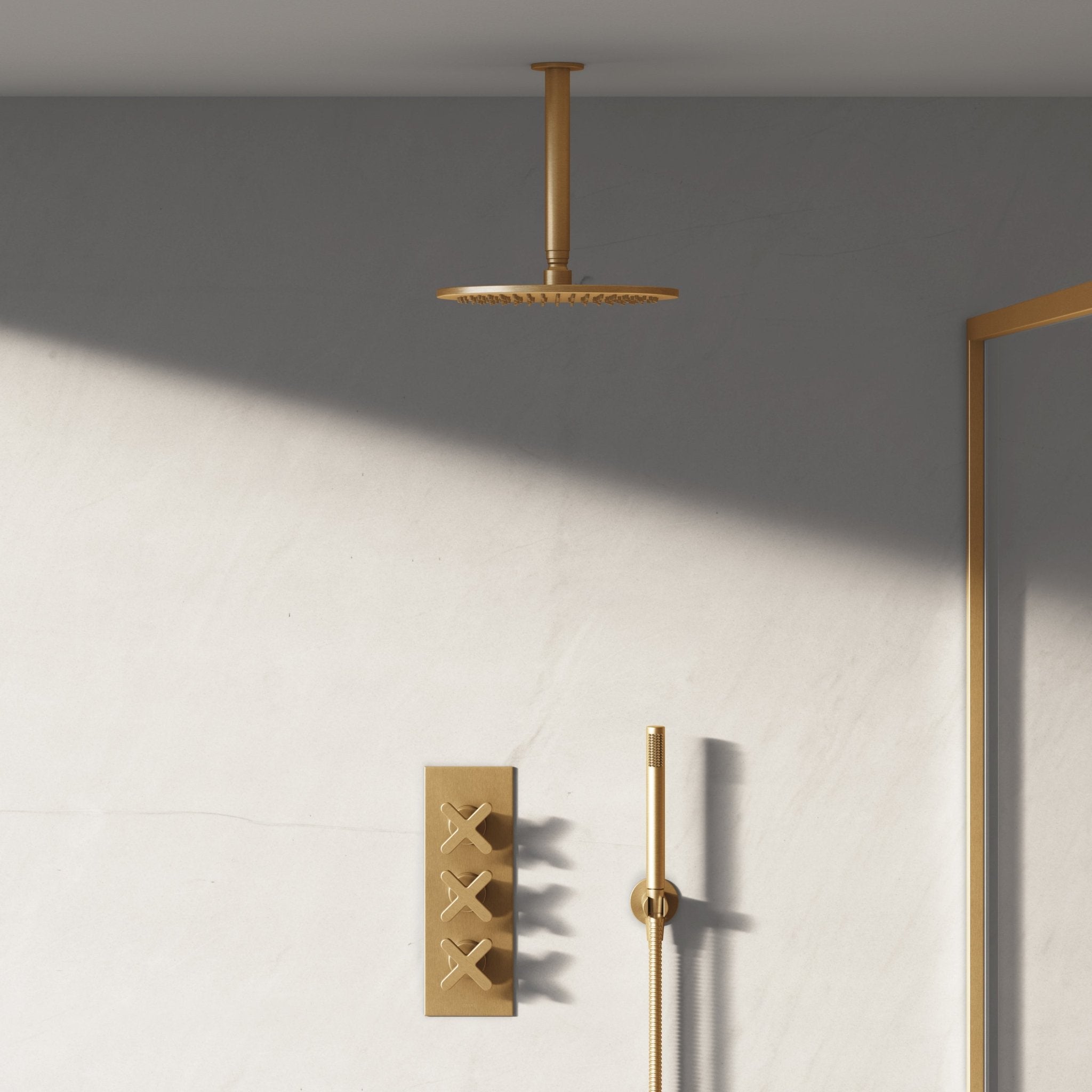 Image of Axiom 2-Way Thermostatic Shower Set – Ceiling Mounted Overhead & Straight Hand Shower - Cavari