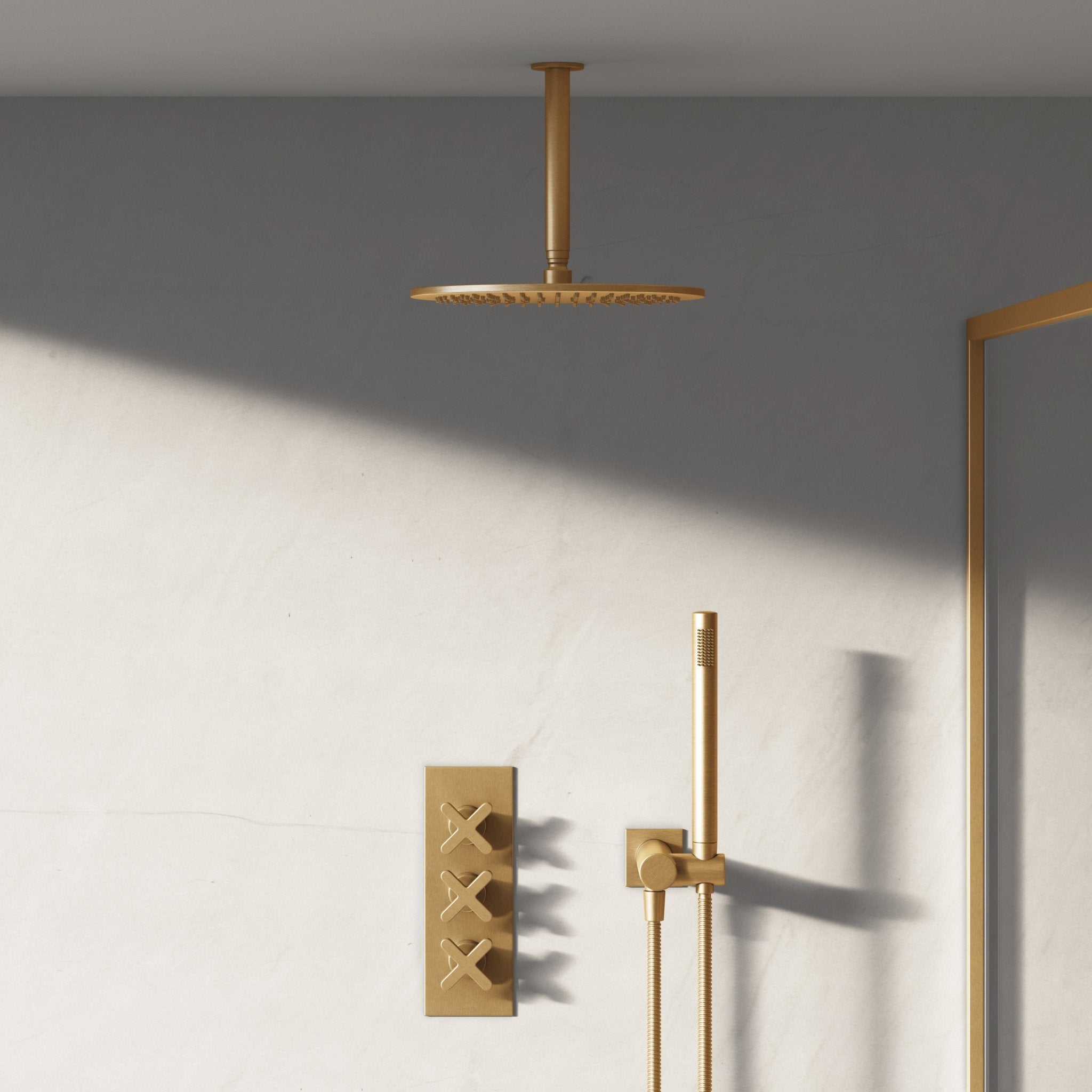 Image of Axiom 2-Way Thermostatic Shower Set – Ceiling Mounted Overhead & Straight Hand Shower - Cavari