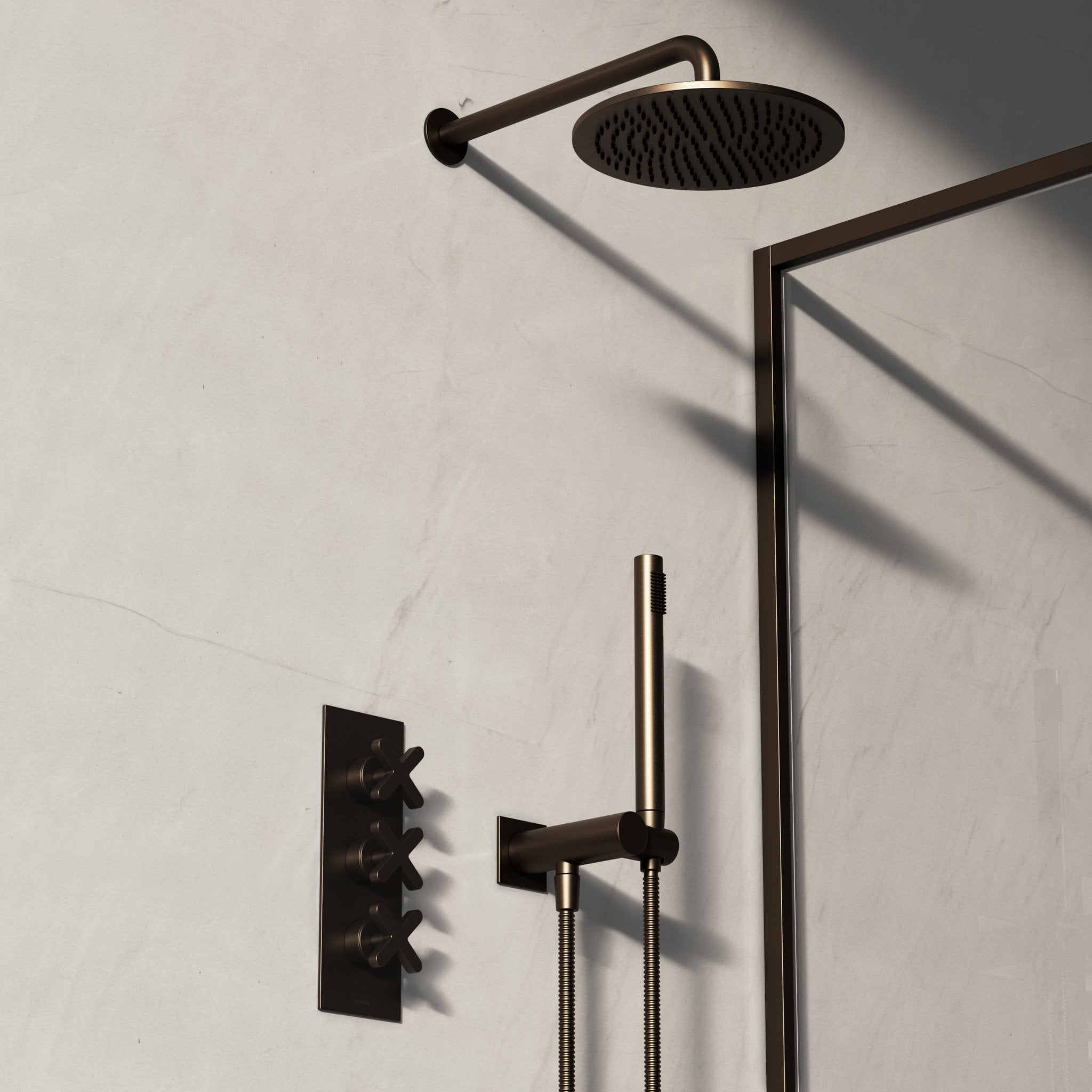 Image of Axiom 2-Way Thermostatic Shower Set – Overhead & Square Hand Shower - Cavari