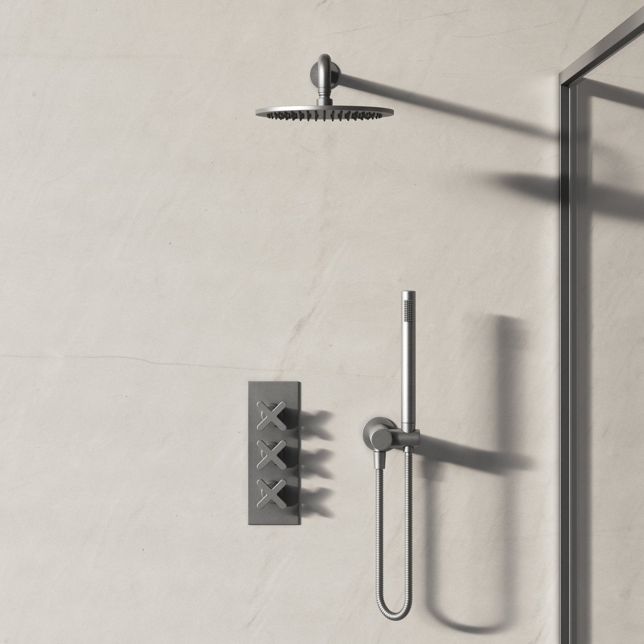 Image of Axiom 2-Way Thermostatic Shower Set – Overhead & Square Hand Shower - Cavari