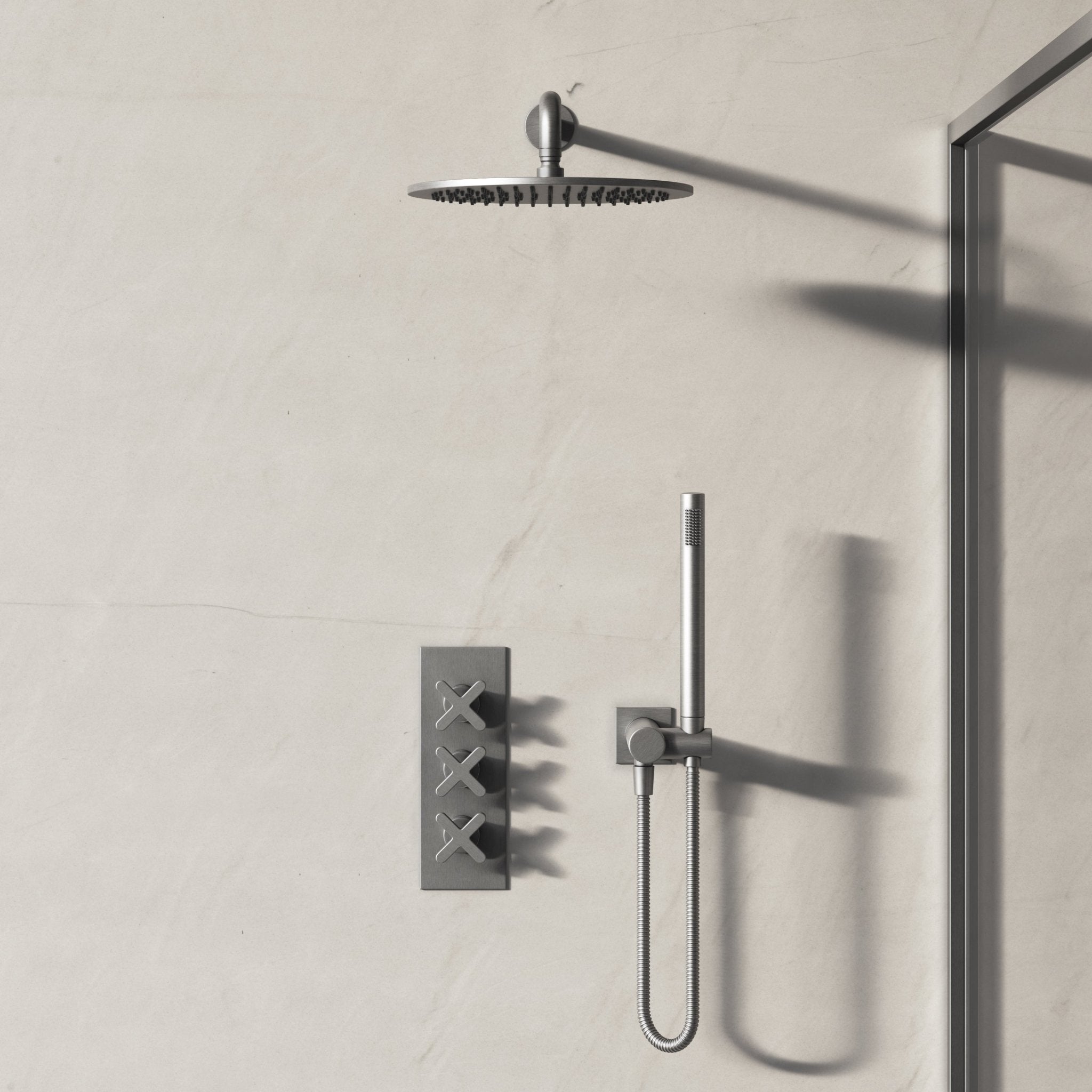 Image of Axiom 2-Way Thermostatic Shower Set – Overhead & Straight Hand Shower - Cavari