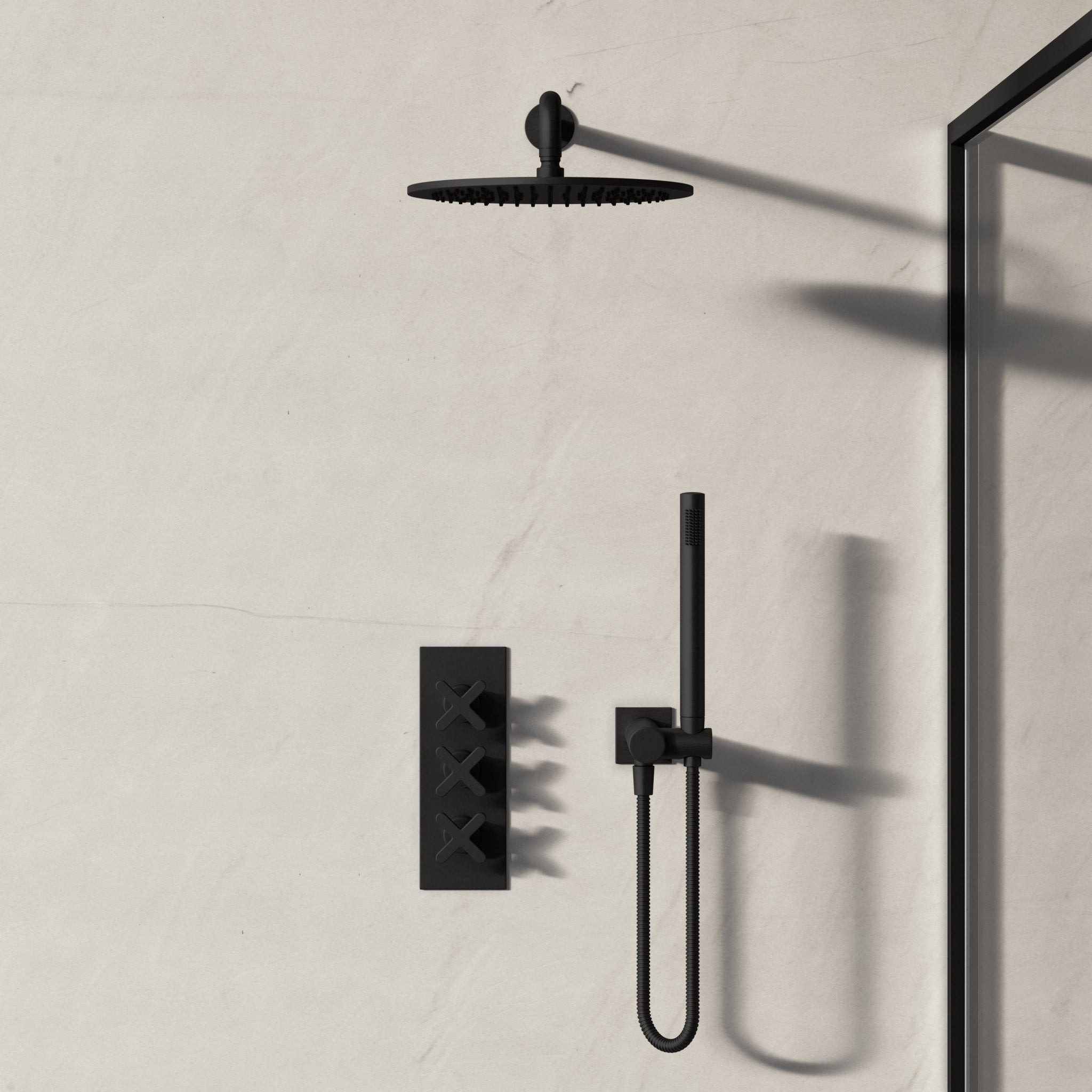 Image of Axiom 2-Way Thermostatic Shower Set – Overhead & Straight Hand Shower - Cavari