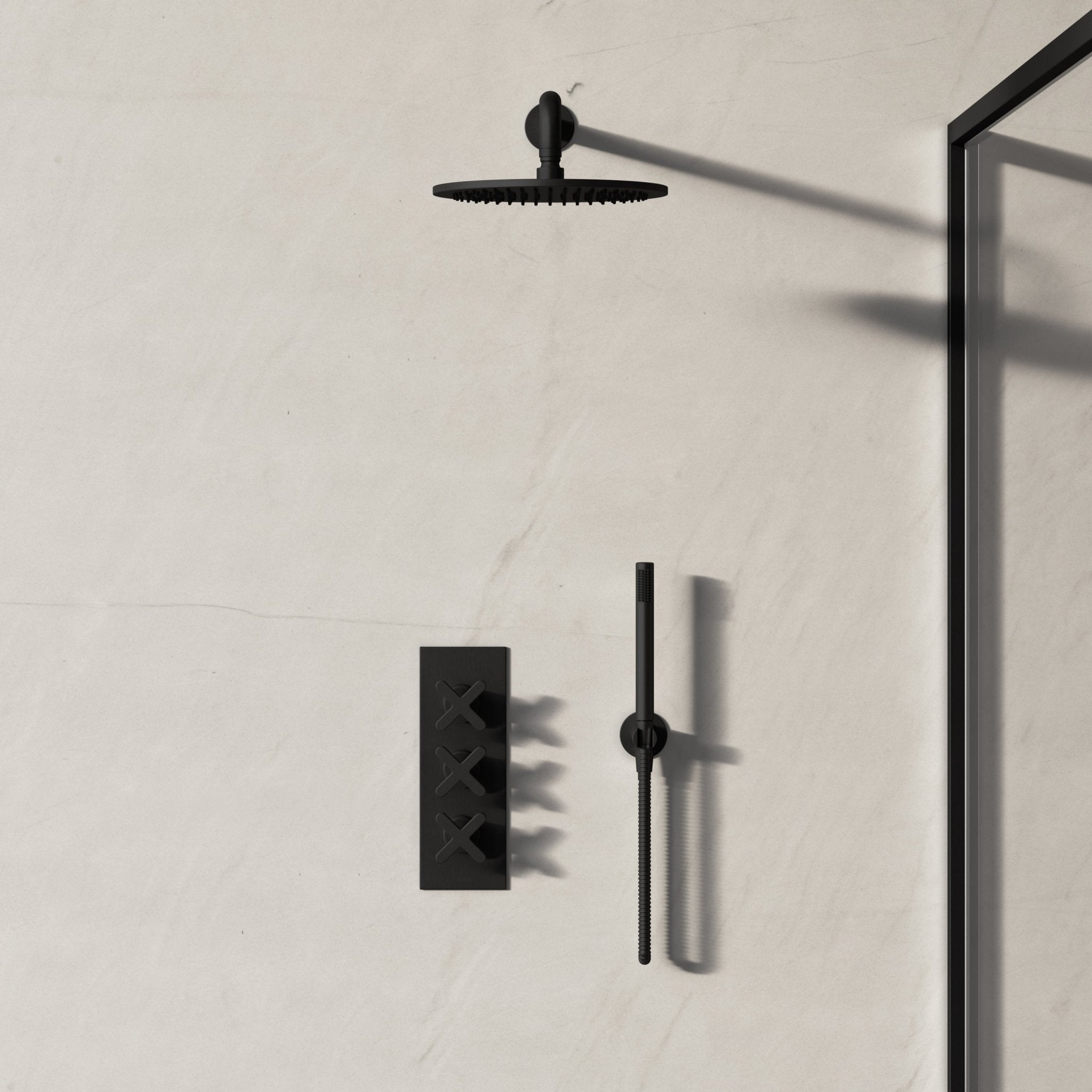 Image of Axiom 2-Way Thermostatic Shower Set – Overhead & Straight Hand Shower - Cavari