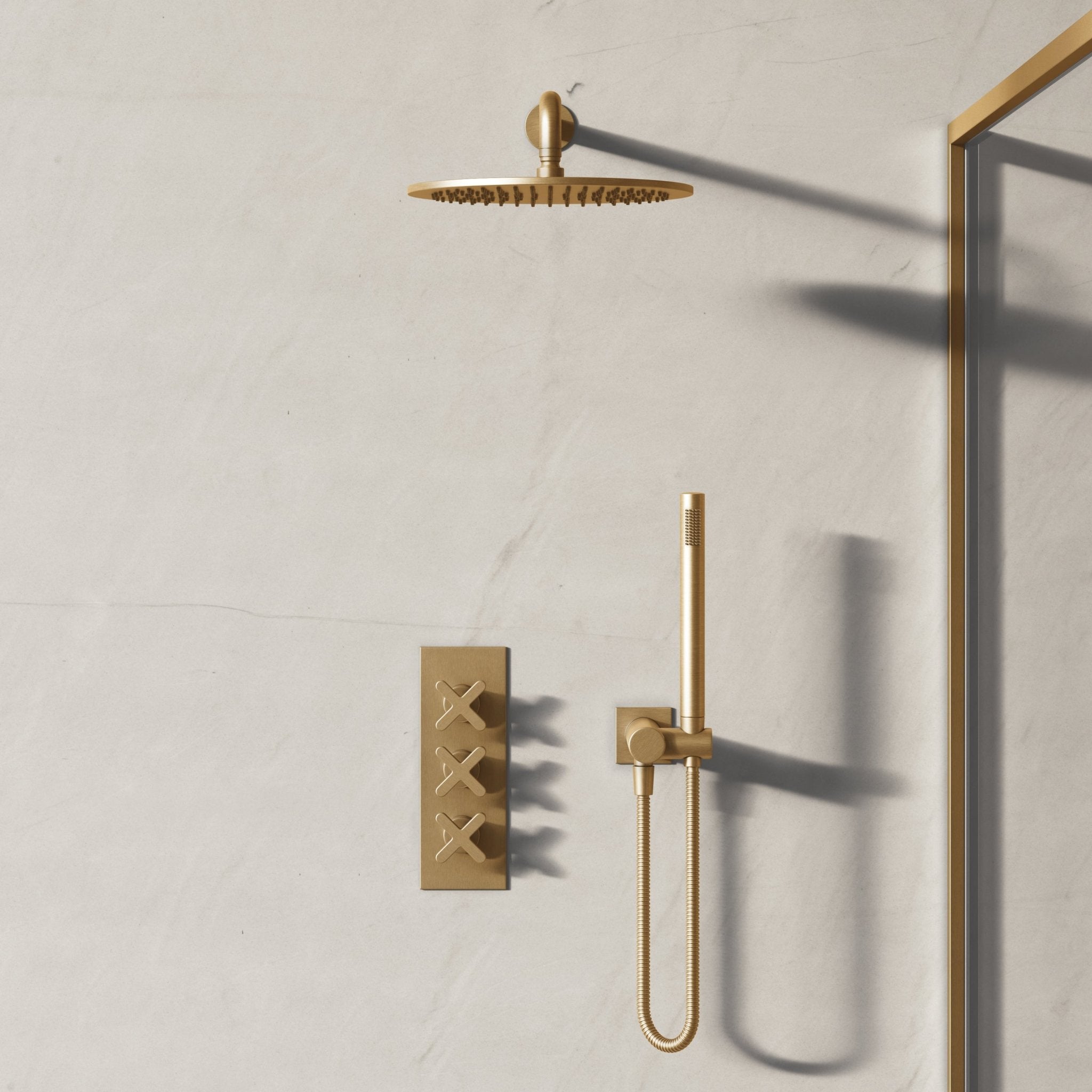 Image of Axiom 2-Way Thermostatic Shower Set – Overhead & Straight Hand Shower - Cavari