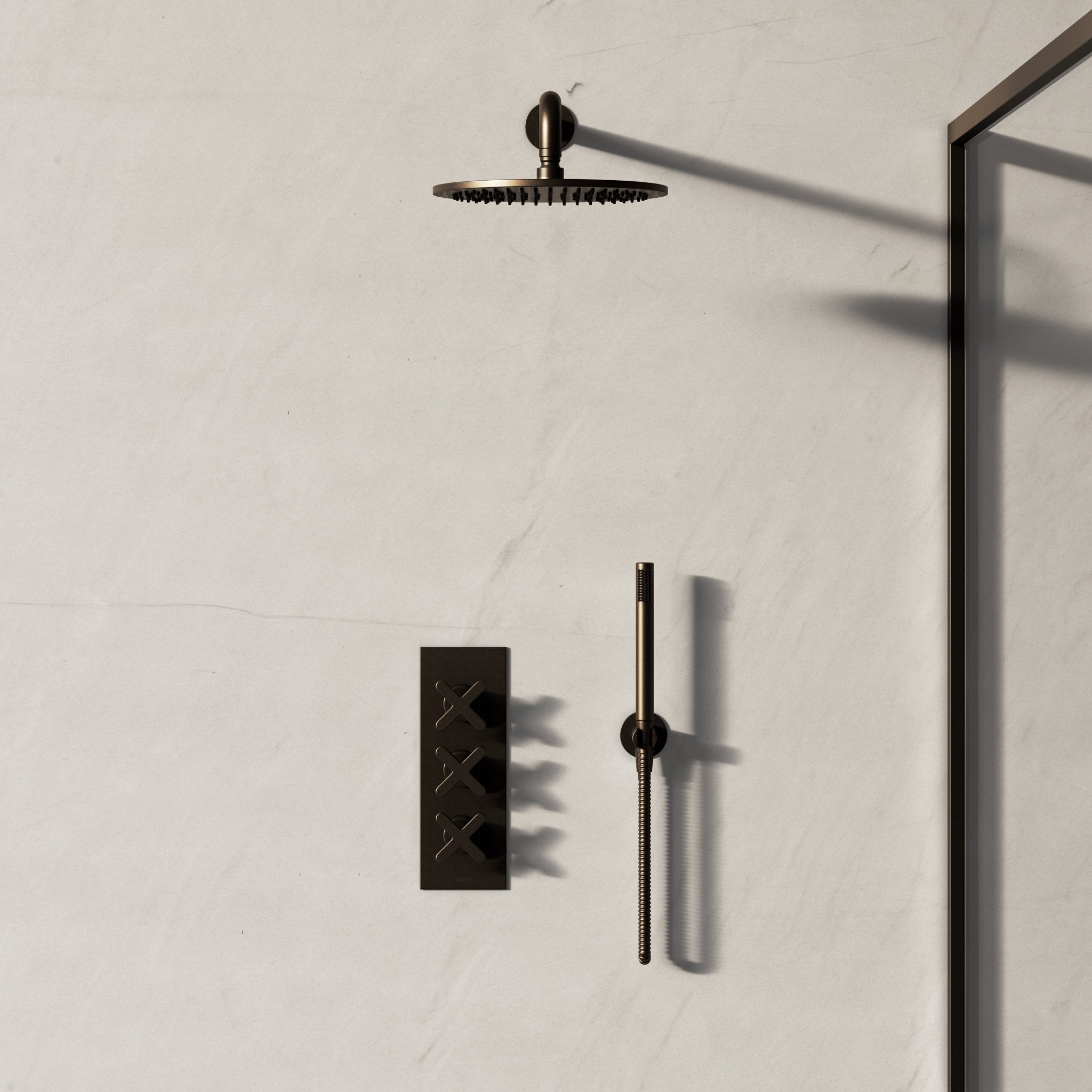 Image of Axiom 2-Way Thermostatic Shower Set – Overhead & Straight Hand Shower - Cavari