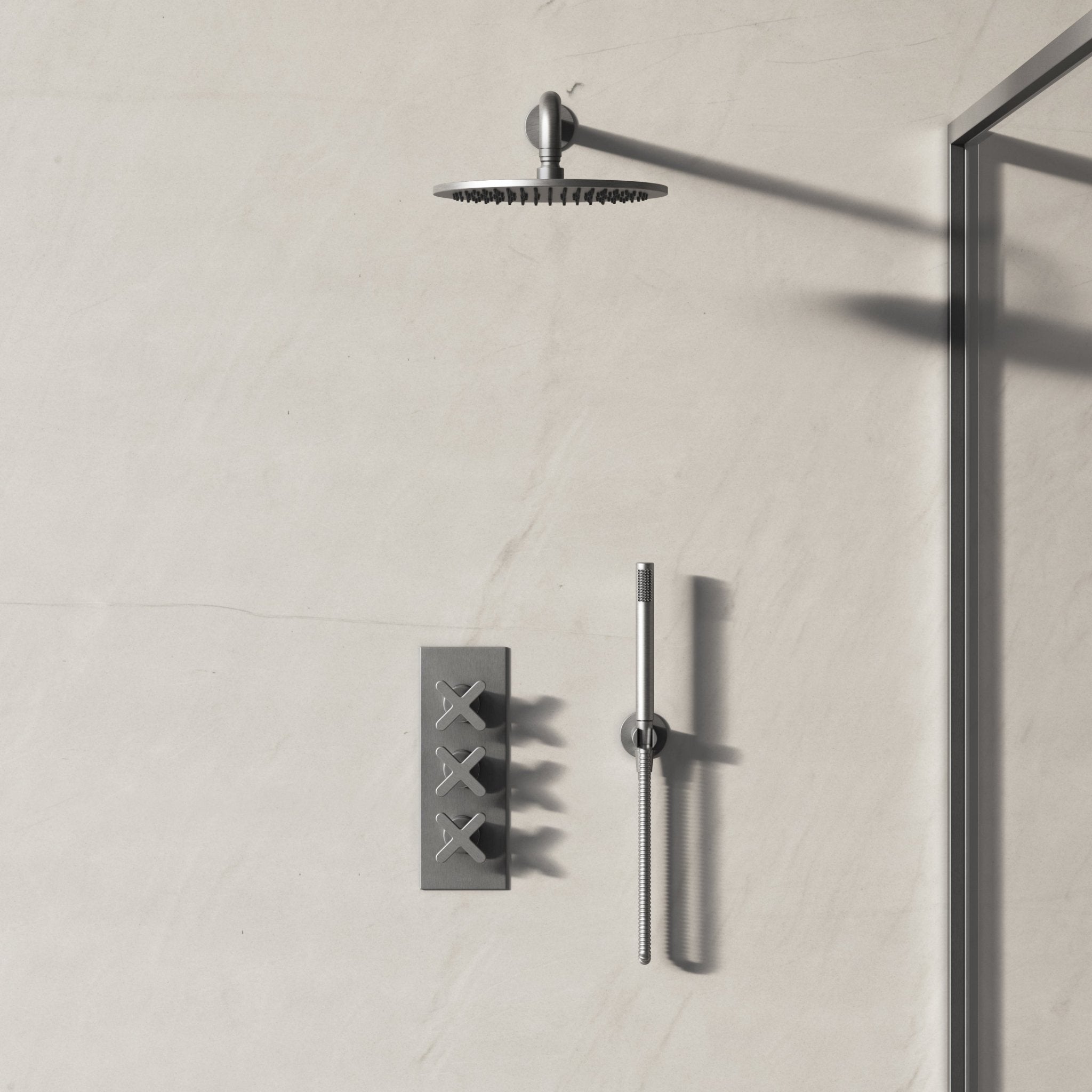 Image of Axiom 2-Way Thermostatic Shower Set – Overhead & Straight Hand Shower - Cavari