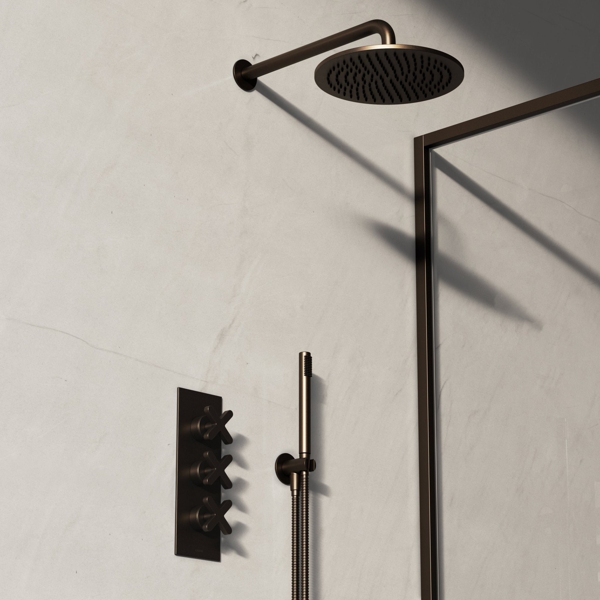 Image of Axiom 2-Way Thermostatic Shower Set – Overhead & Straight Hand Shower - Cavari