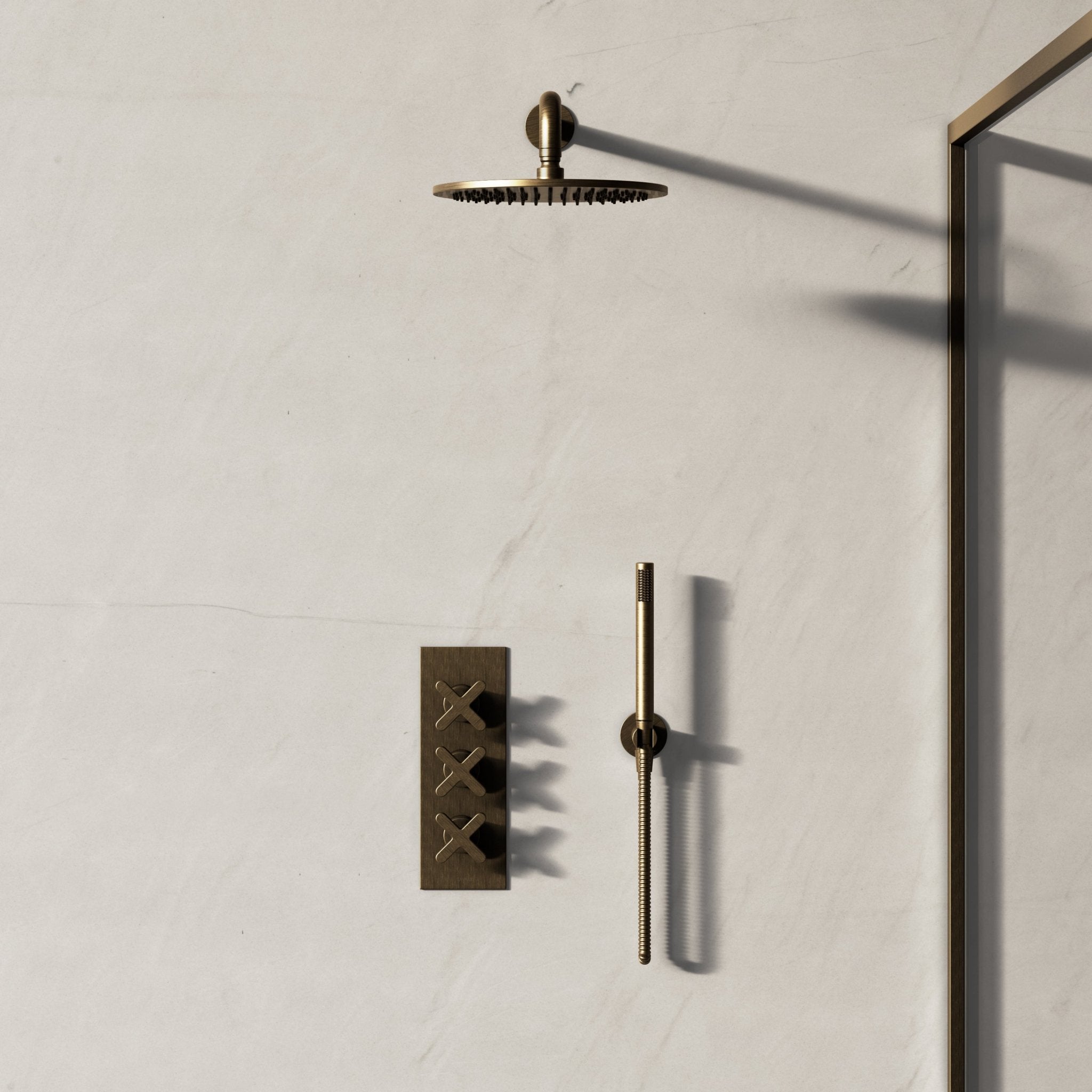 Image of Axiom 2-Way Thermostatic Shower Set – Overhead & Straight Hand Shower - Cavari