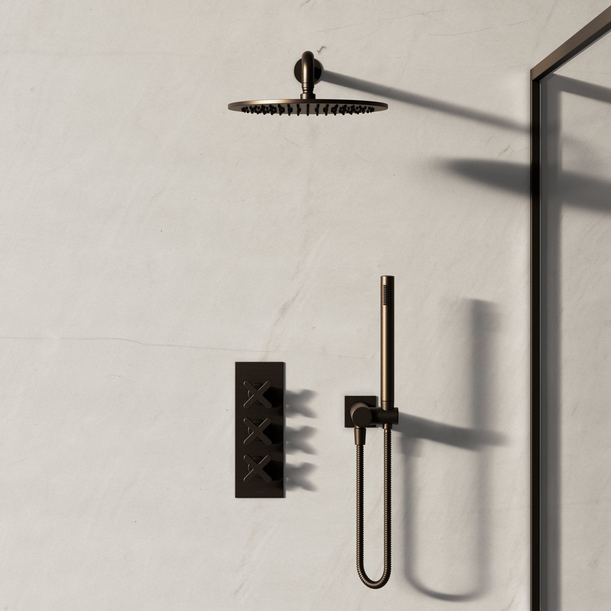 Image of Axiom 2-Way Thermostatic Shower Set – Overhead & Straight Hand Shower - Cavari