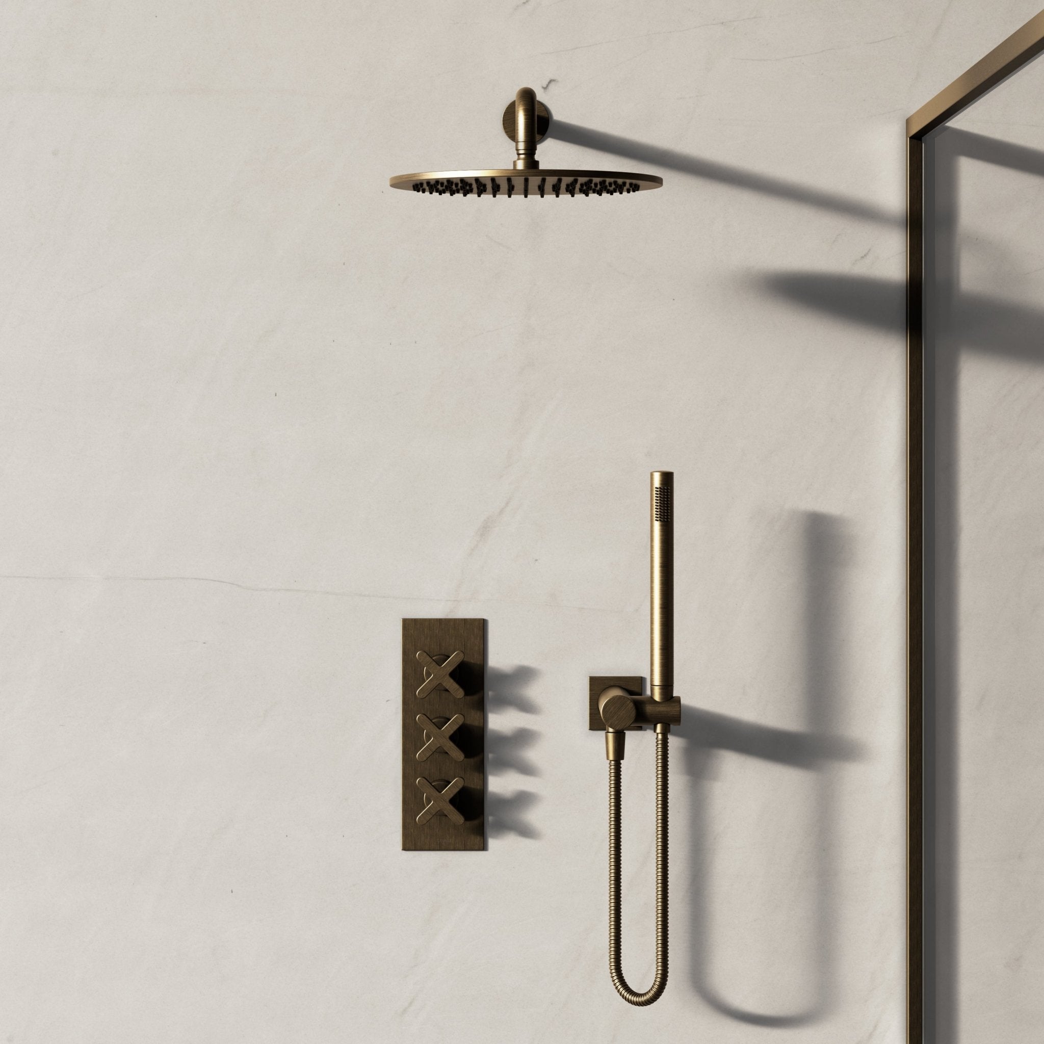 Image of Axiom 2-Way Thermostatic Shower Set – Overhead & Straight Hand Shower - Cavari