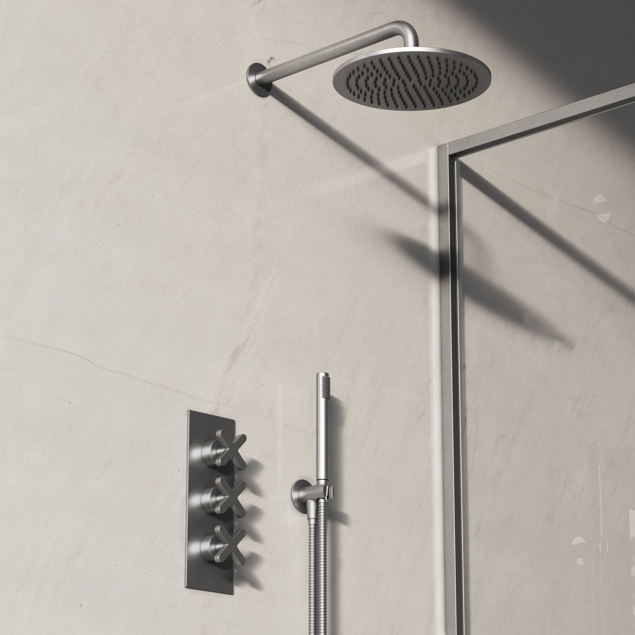 Image of Axiom 2-Way Thermostatic Shower Set – Overhead & Straight Hand Shower - Cavari