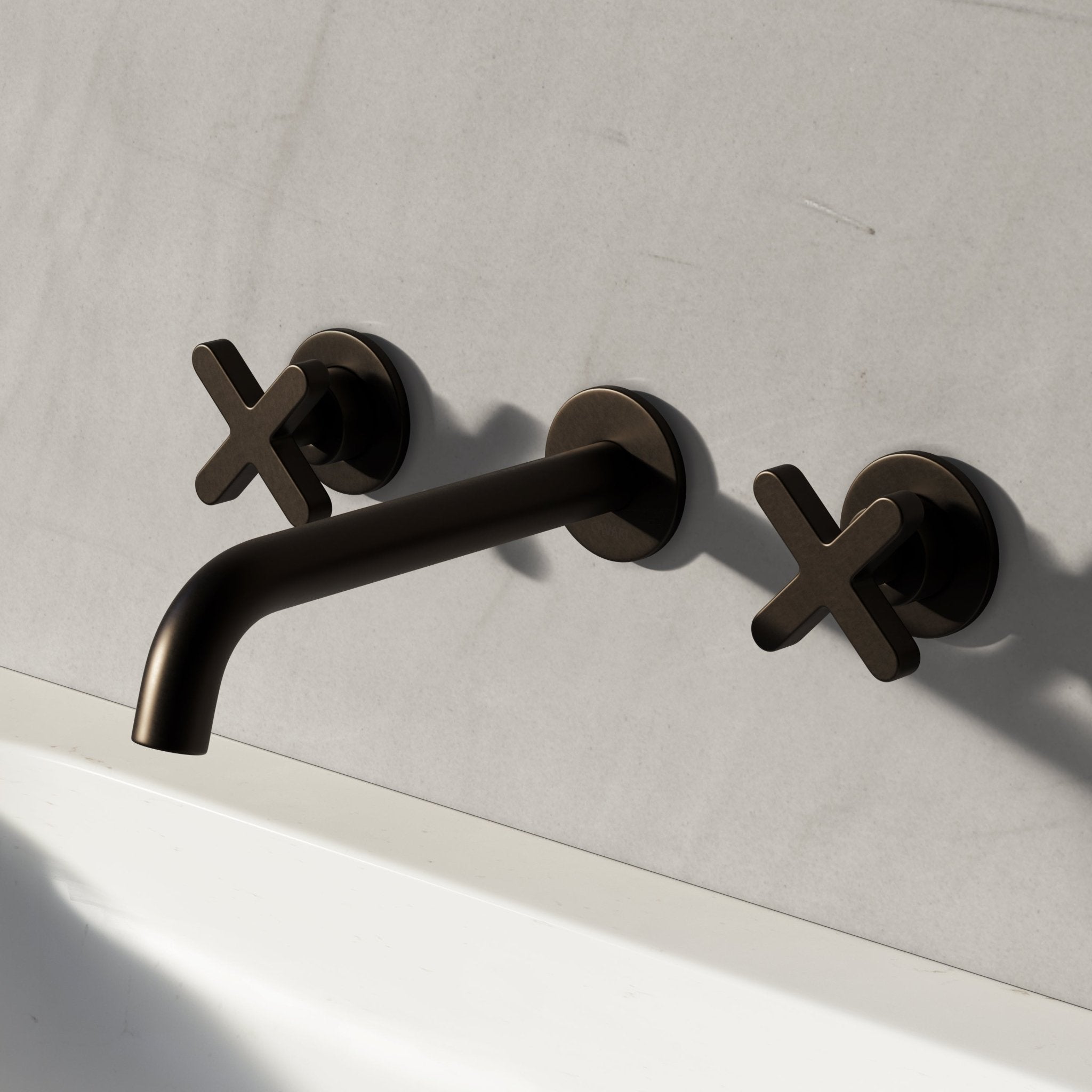 Image of Axiom Double Handle Wall Mounted Basin Tap - Cavari