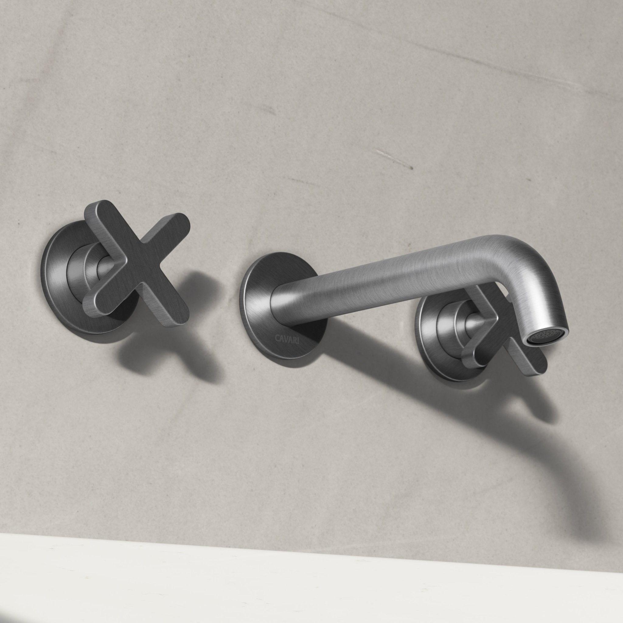 Image of Axiom Double Handle Wall Mounted Basin Tap - Cavari