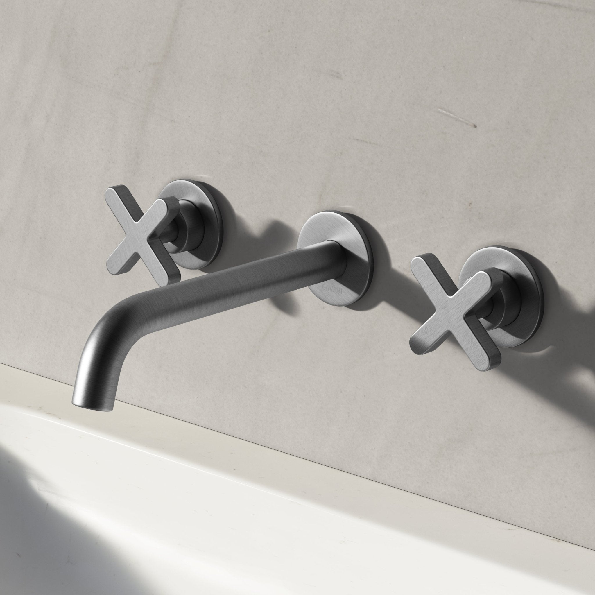 Image of Axiom Double Handle Wall Mounted Basin Tap - Cavari