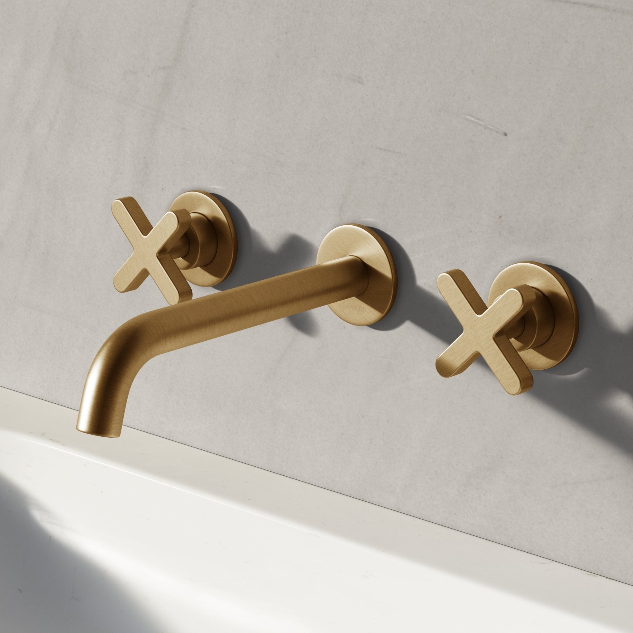 Image of Axiom Double Handle Wall Mounted Basin Tap - Cavari