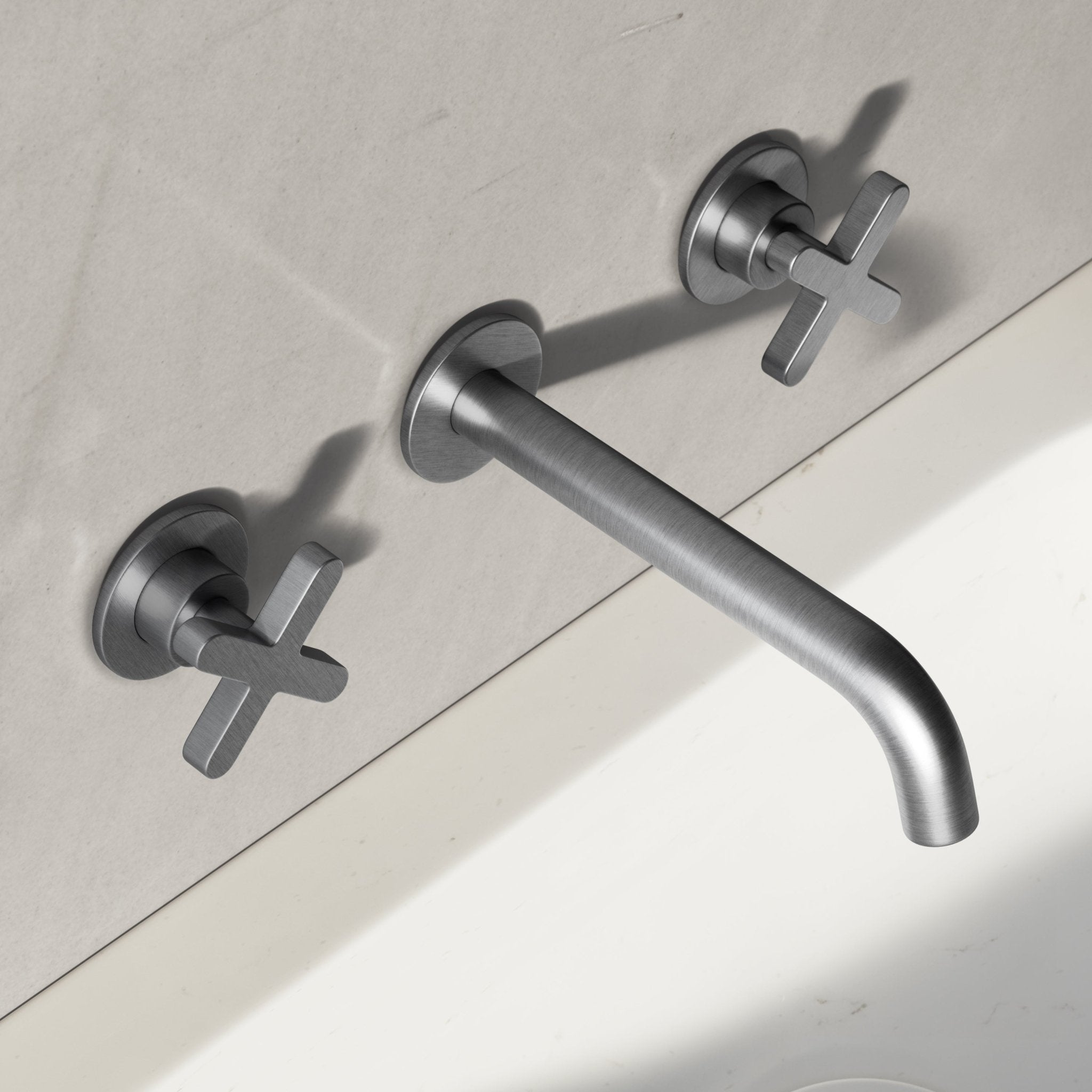 Image of Axiom Double Handle Wall Mounted Basin Tap - Cavari