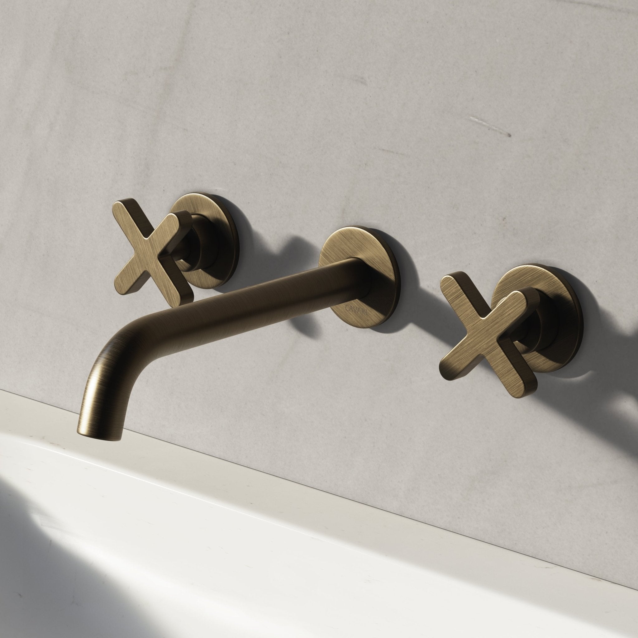 Image of Axiom Double Handle Wall Mounted Basin Tap - Cavari