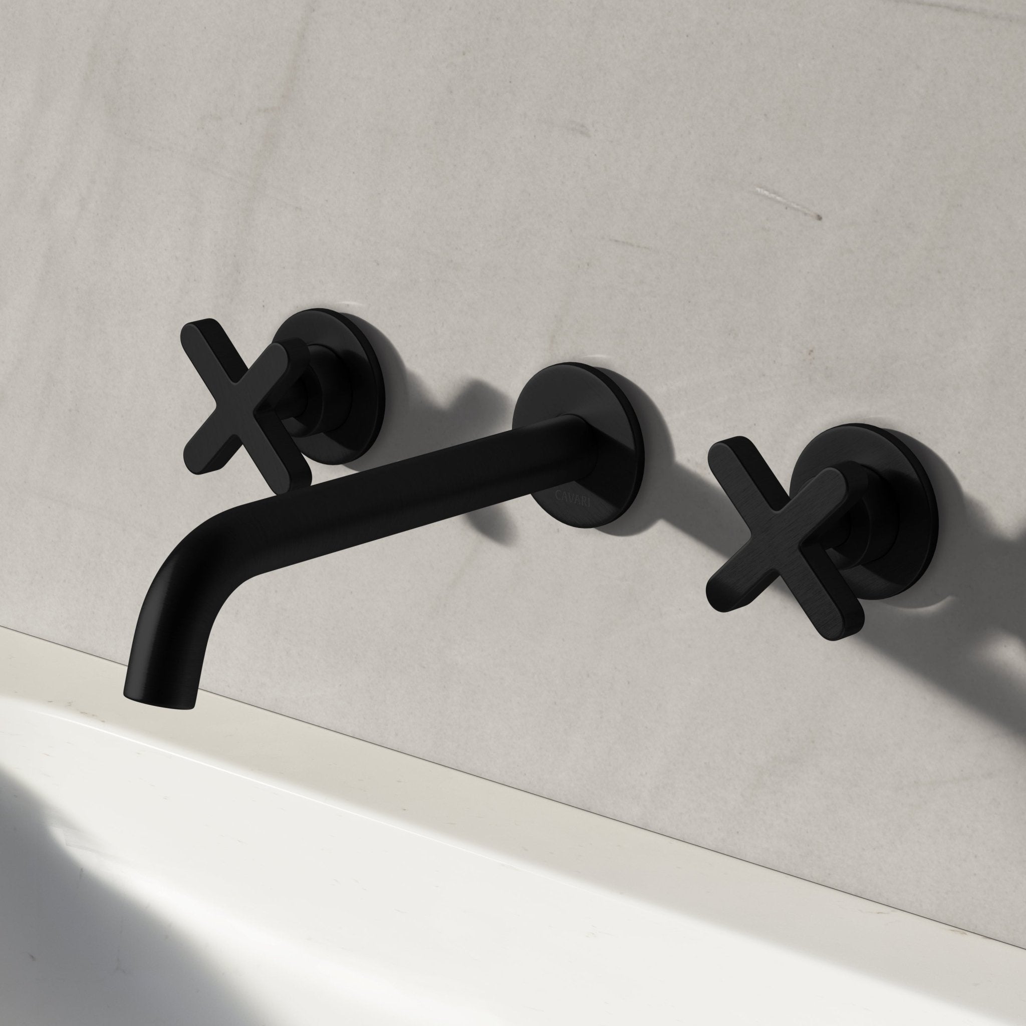 Image of Axiom Double Handle Wall Mounted Basin Tap - Cavari