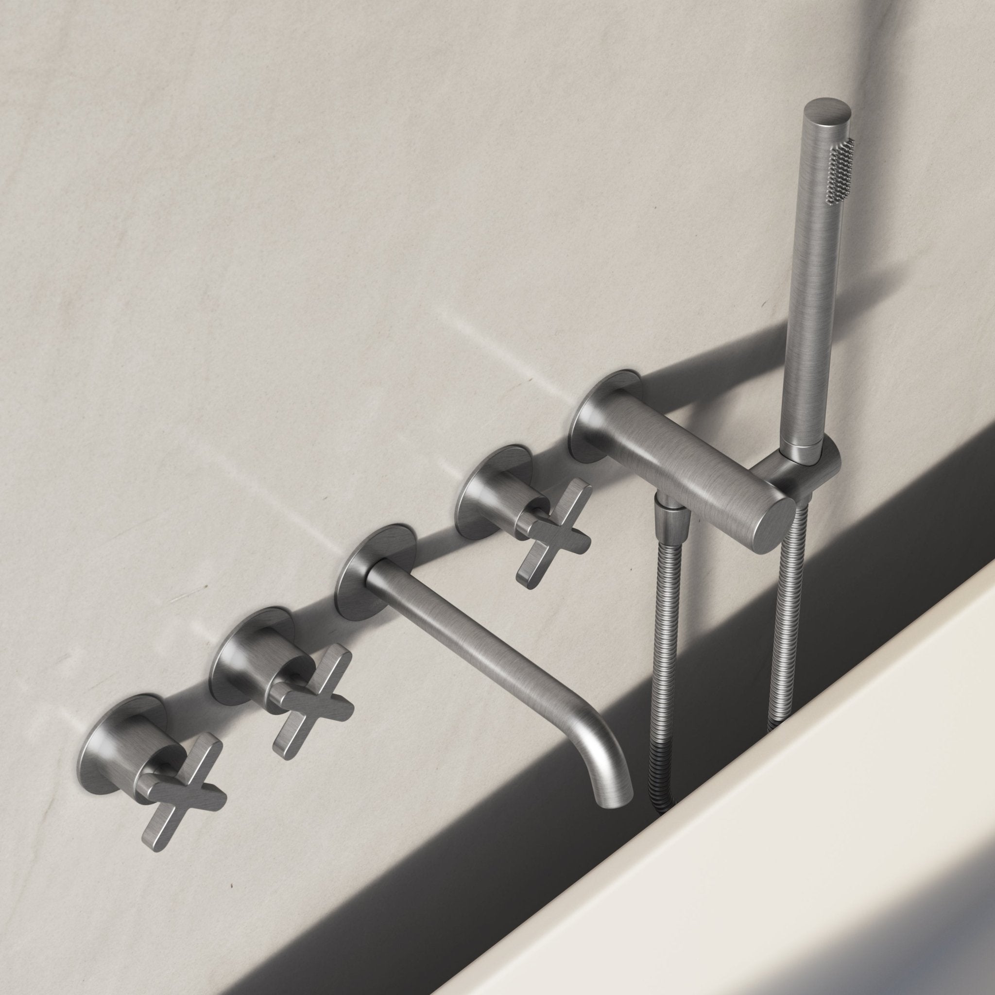 Image of Axiom Wall Mounted Bath Mixer with Hand Shower - Cavari