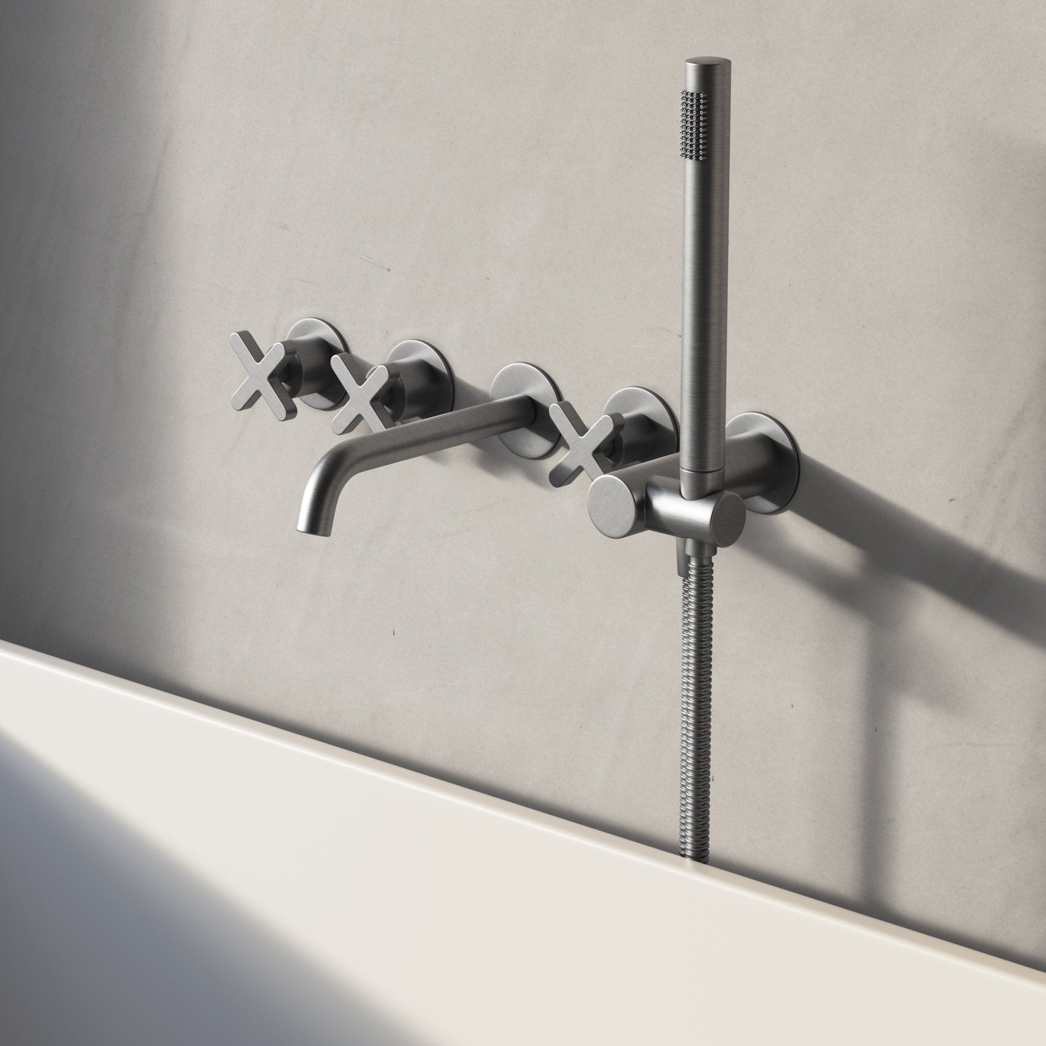 Image of Axiom Wall Mounted Bath Mixer with Hand Shower - Cavari
